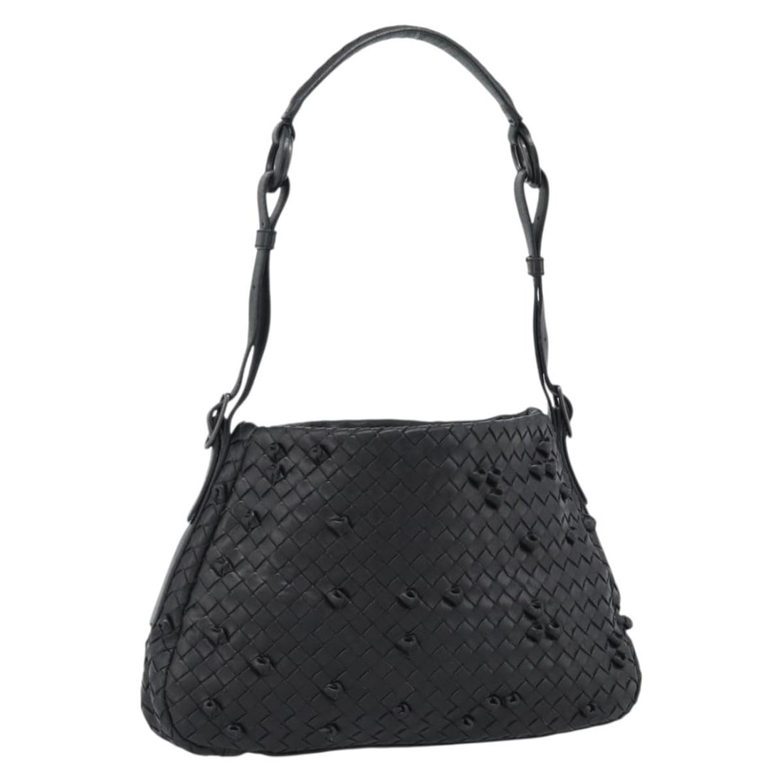 Bottega Veneta 133507 Intrecciato black leather shoulder bag: Bottega Veneta 133507 Intrecciato black leather shoulder bag Black leather shoulder bag with Bottega Veneta's Intrecciato design. Made in Italy, this women's bag is offered as the item only; box and d