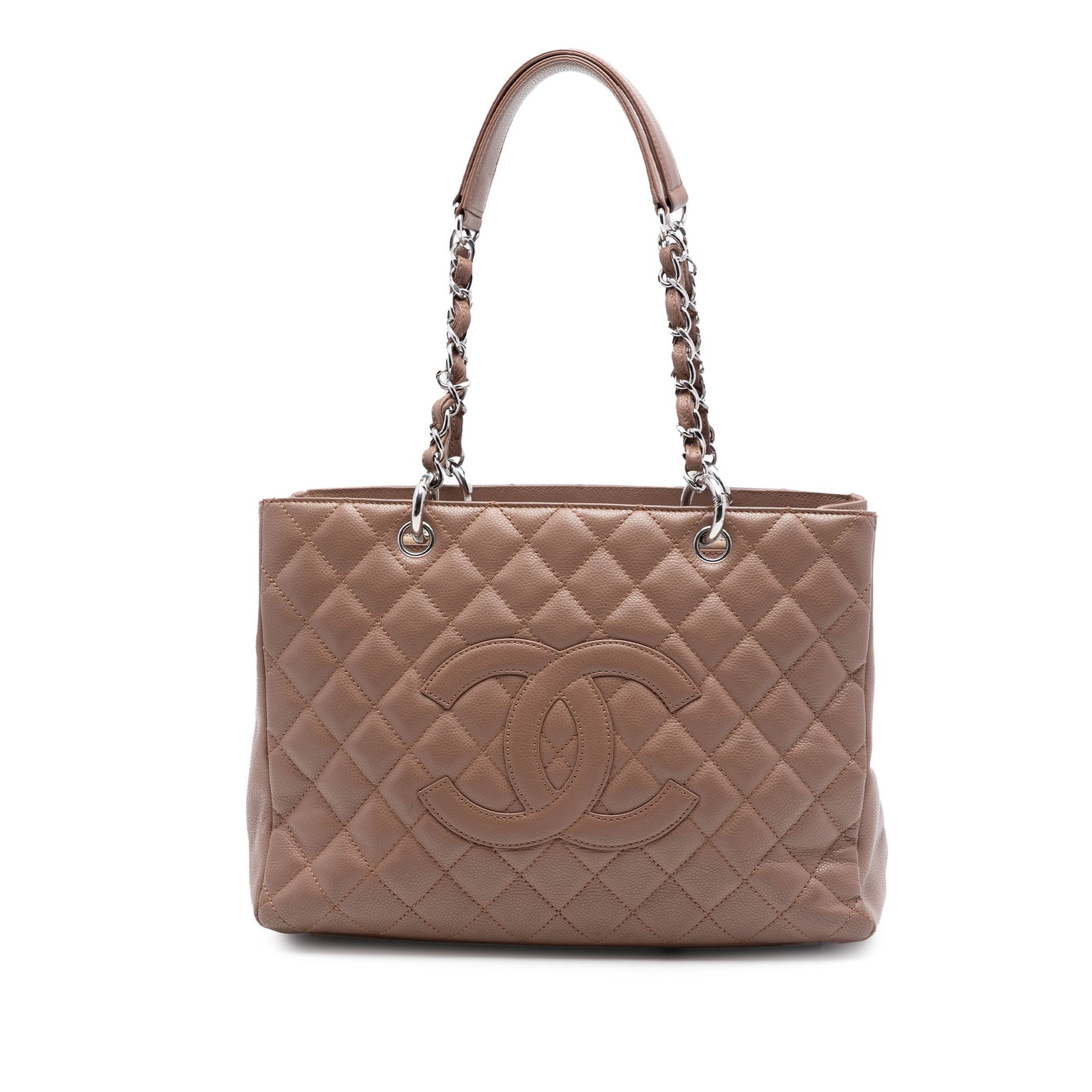 Chanel Grand Shopping Tote Brown Caviar Leather Bag: Chanel Grand Shopping Tote Brown Caviar Leather Bag Chanel Caviar Grand Shopping Tote in brown leather, made in Italy. This tote features a caviar leather body, leather woven chain straps with leather