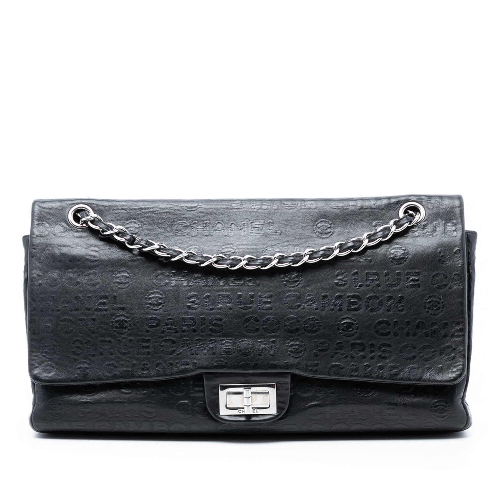 Chanel Maxi 31 Rue Cambon Reissue 2.55 Embossed Calfskin Double Flap Bag: Chanel Maxi 31 Rue Cambon Reissue 2.55 Embossed Calfskin Double Flap Bag This Chanel Maxi Embossed Calfskin 31 Rue Cambon Reissue 2.55 Double Flap shoulder bag is crafted from embossed calf leather an
