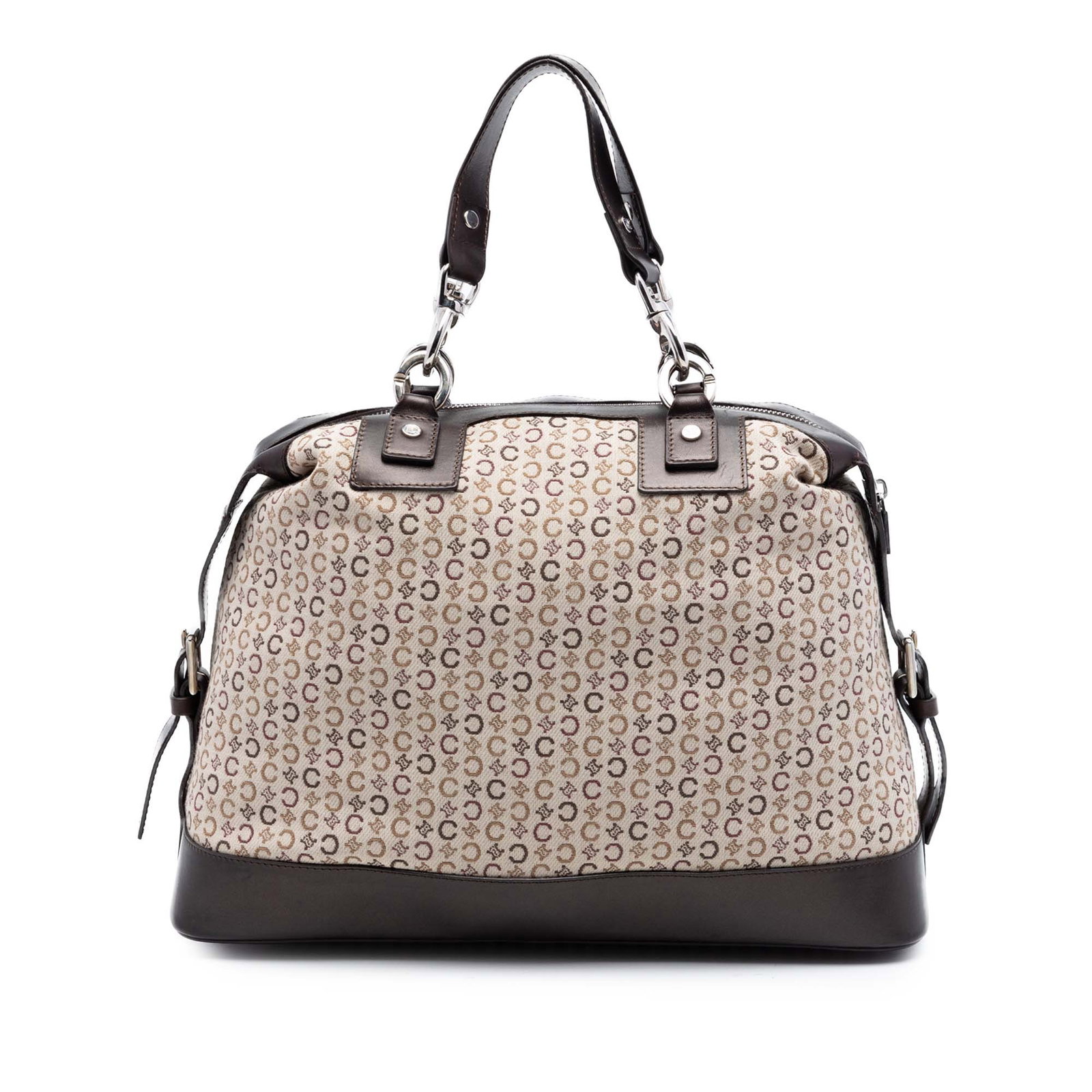 Celine C Macadam Beige Canvas Zip Top Shoulder Bag: Celine C Macadam Beige Canvas Zip Top Shoulder Bag Celine C Macadam Canvas Handbag in beige, made in Italy. It features a printed canvas body with leather trim, flat leather straps, a top zip closure,