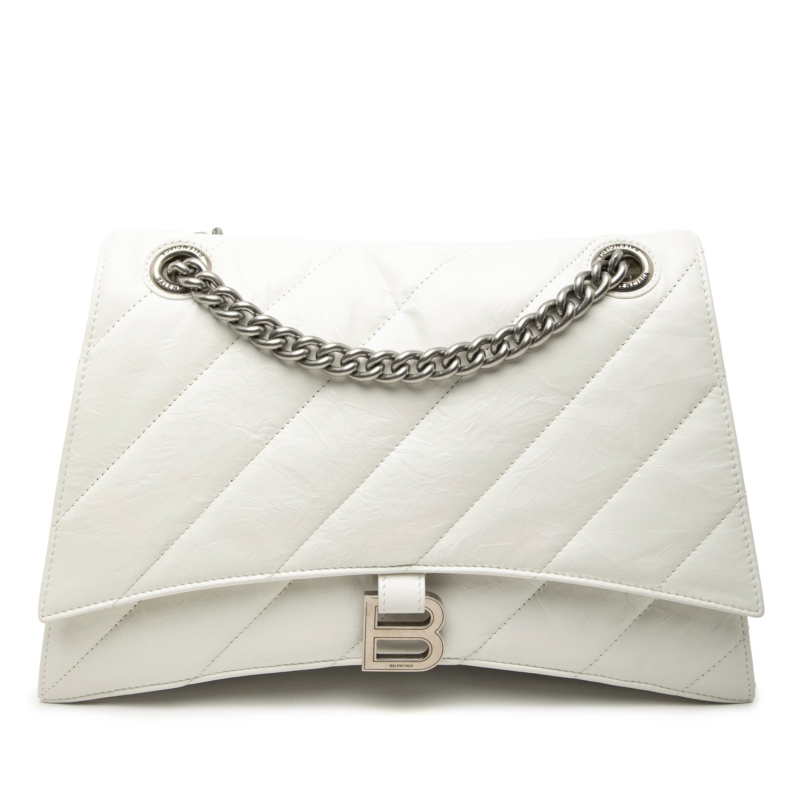 Balenciaga White Leather Chain Shoulder Bag Medium Crushed Calfskin (1 of 6)