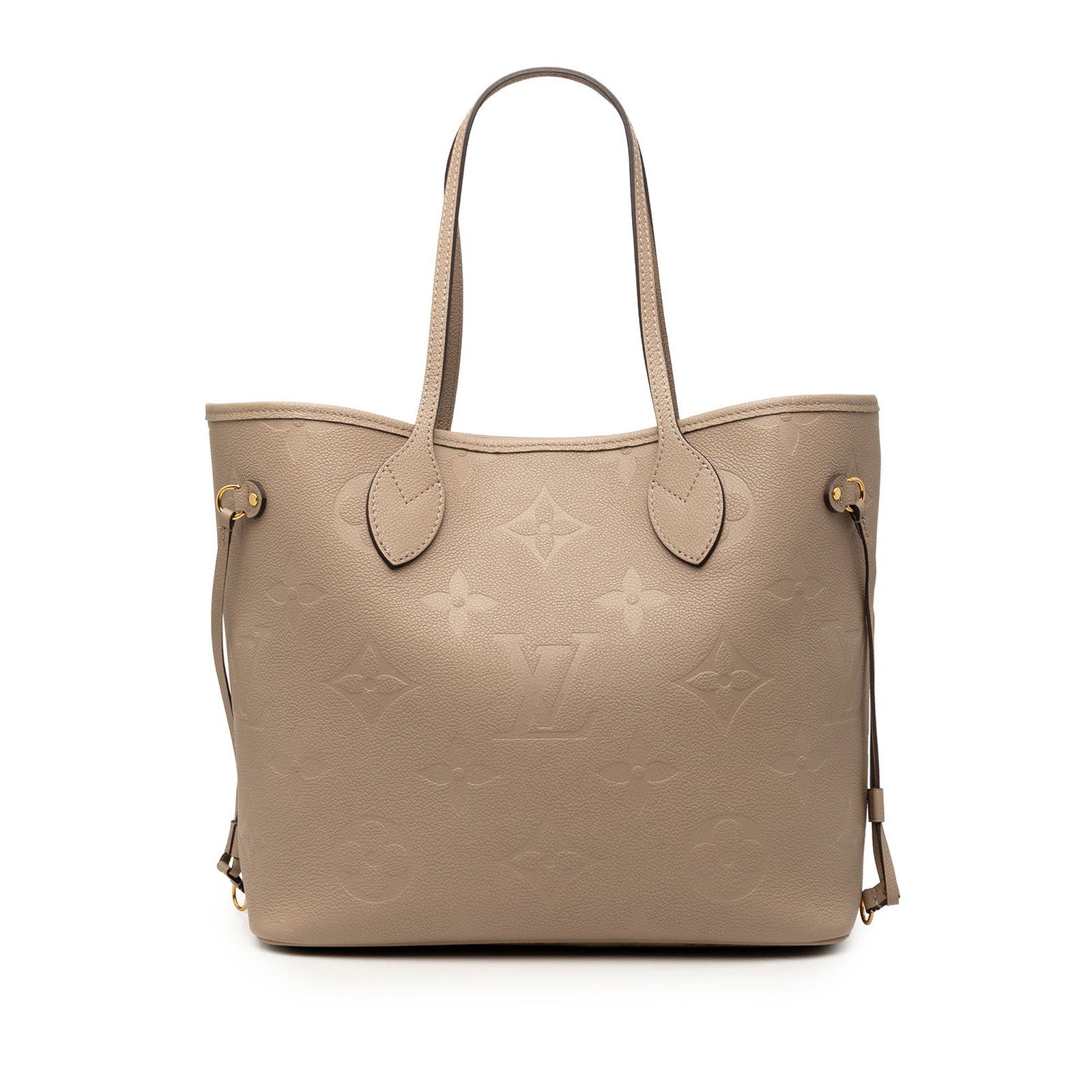 Louis Vuitton Neverfull MM Monogram Empreinte Leather Tote: Louis Vuitton Neverfull MM Monogram Empreinte Leather Tote This Louis Vuitton Neverfull MM is crafted in monogram empreinte leather and features flat leather straps, an open top with lobster clasp clo