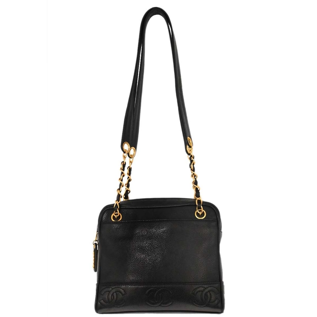 CHANEL Triple CC Medium Tote Shoulder Bag in Black Caviar Leather: CHANEL Triple CC Medium Tote Shoulder Bag in Black Caviar Leather Chanel Triple CC shoulder tote bag in black caviar skin leather with a zip closure. This medium tote features two exterior pockets and