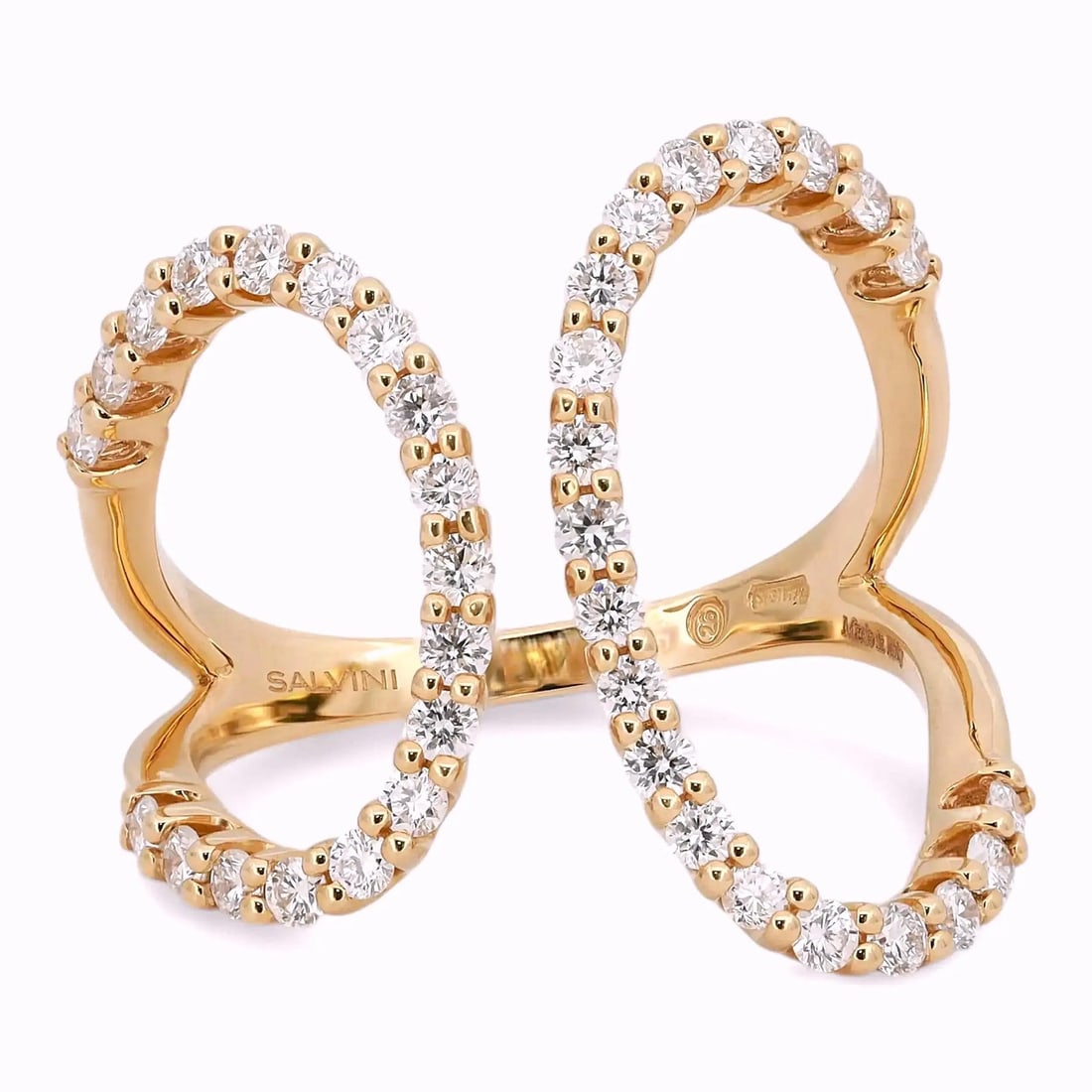 Salvini 18k Rose Gold Diamond Open Wrap Ring with Round Cut Stones Size 5.75: Salvini 18k Rose Gold Diamond Open Wrap Ring with Round Cut Stones Size 5.75 This Salvini wrap ring is crafted in 18k rose gold and features a modern open style design adorned with sparkling round bri