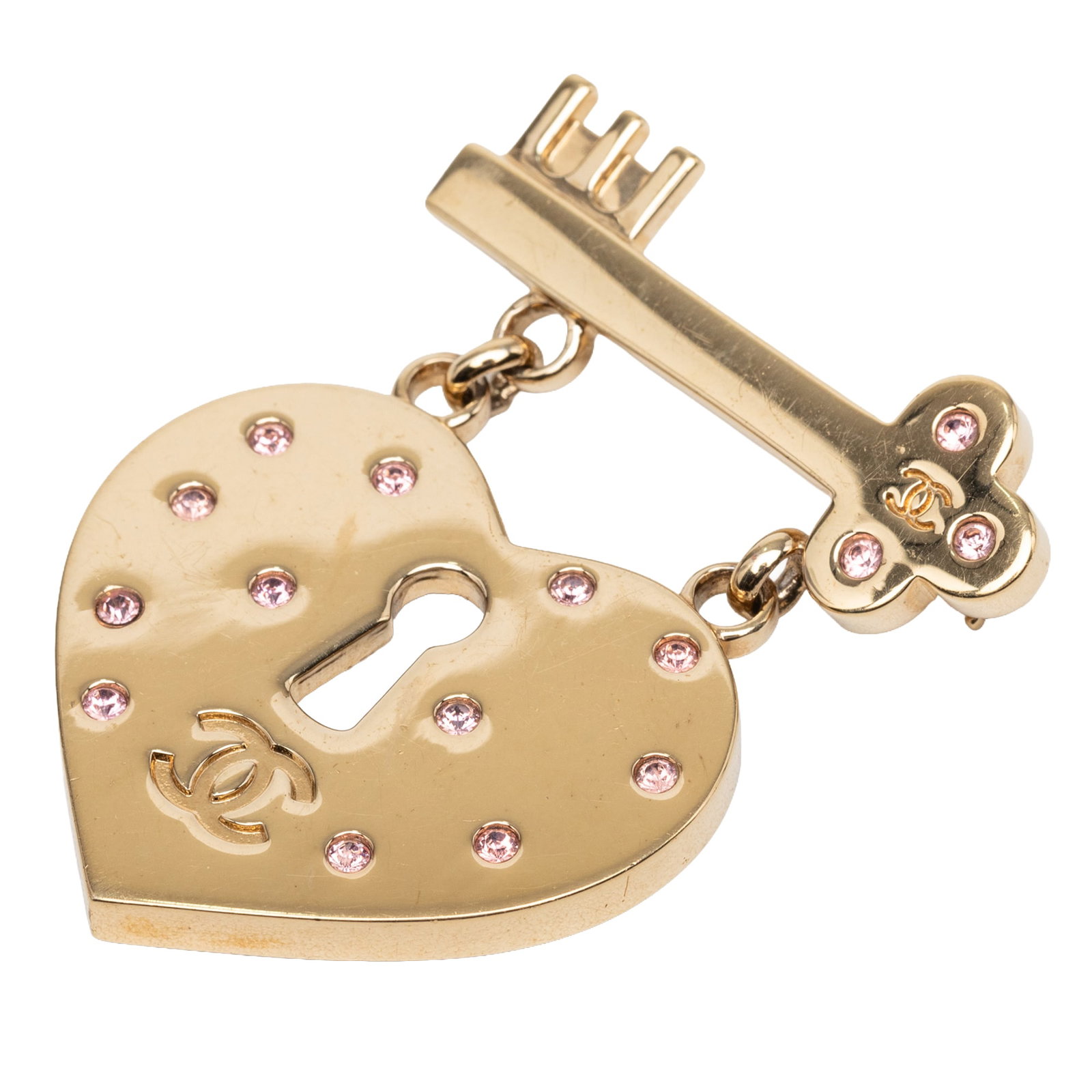 Chanel CC Heart Lock Key Brooch Gold Tone Strass (1 of 3)