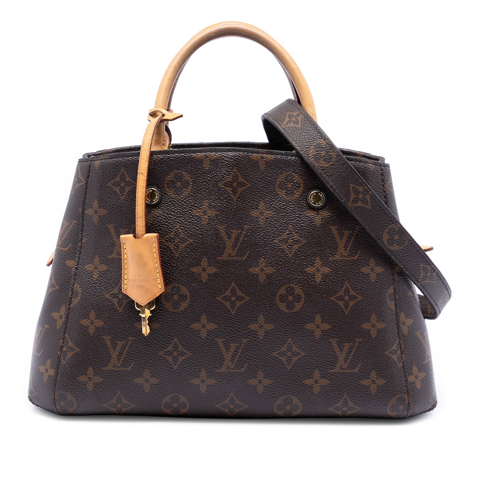 Louis Vuitton Montaigne BB Monogram Canvas Satchel Bag: Louis Vuitton Montaigne BB Monogram Canvas Satchel Bag The Louis Vuitton Monogram Montaigne BB is a brown bag with a monogram canvas body, rolled vachetta leather handles, and a detachable shoulder st
