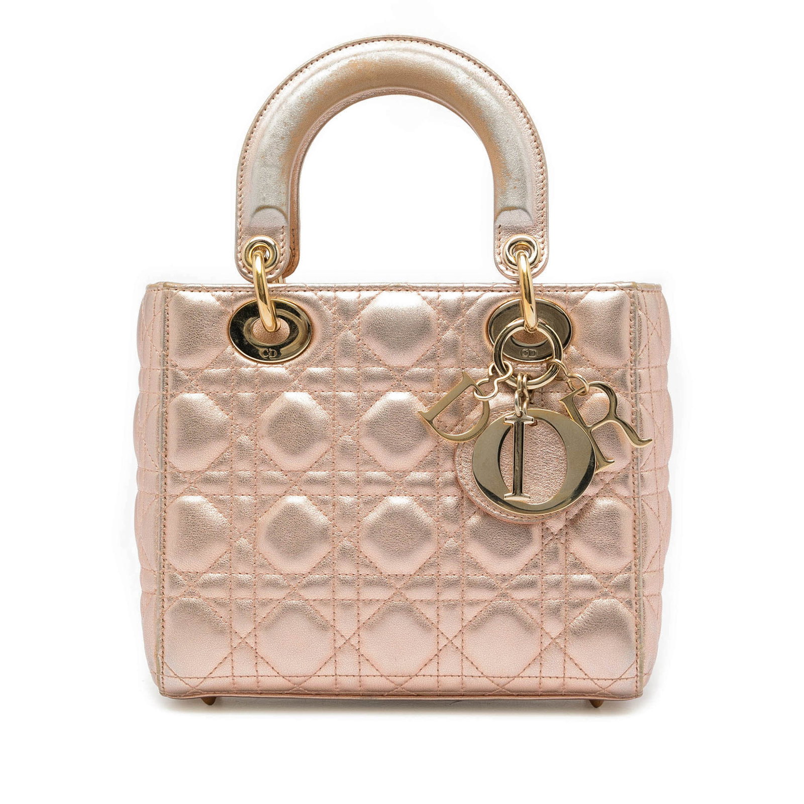 Dior My ABCDior Lady Dior Small Metallic Lambskin Bag: Dior My ABCDior Lady Dior Small Metallic Lambskin Bag Small metallic lambskin Cannage My ABCDior Lady Dior bag by Dior, made in Italy. It features a quilted leather body, flat leather top handles, a t