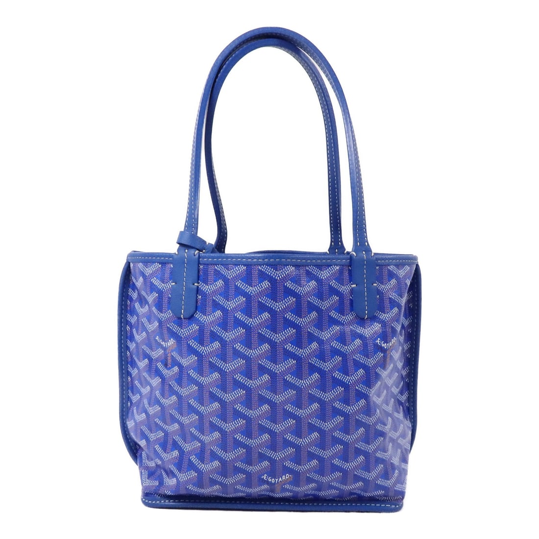 Goyard Anjou Mini Blue Coated Canvas Tote with Pouch: Goyard Anjou Mini Blue Coated Canvas Tote with Pouch A Goyard Anjou Mini Tote Bag in blue, made from PVC coated canvas. The bag includes storage bags/pouch accessories and is described as Very Good co