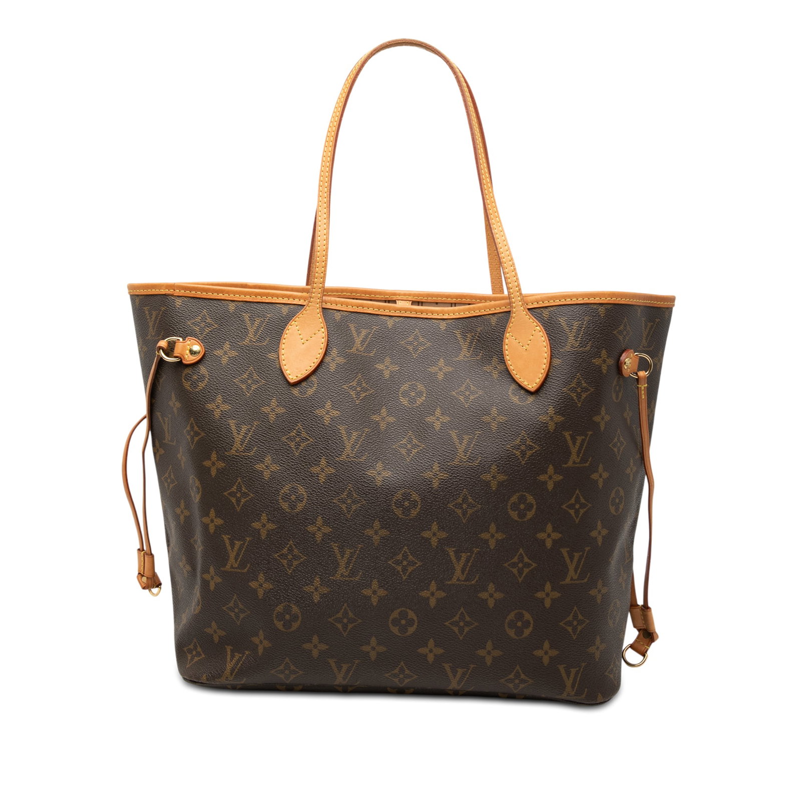 Louis Vuitton Neverfull MM Brown Monogram Canvas Tote Handbag: Louis Vuitton Neverfull MM Brown Monogram Canvas Tote Handbag The Louis Vuitton Monogram Neverfull MM is crafted from signature monogram canvas with vachetta leather trim and flat leather handles. It 