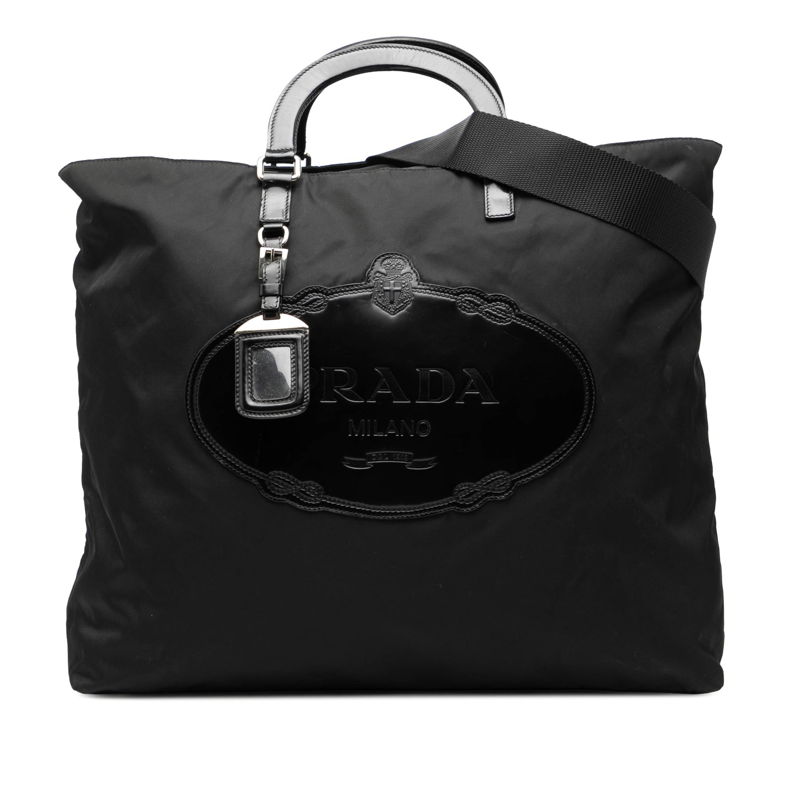 Prada Tessuto Canapa Logo Black Fabric Satchel with Detachable Strap: Prada Tessuto Canapa Logo Black Fabric Satchel with Detachable Strap This Prada Tessuto Canapa Logo Satchel is crafted from durable nylon fabric with flat leather handles and a detachable shoulder str