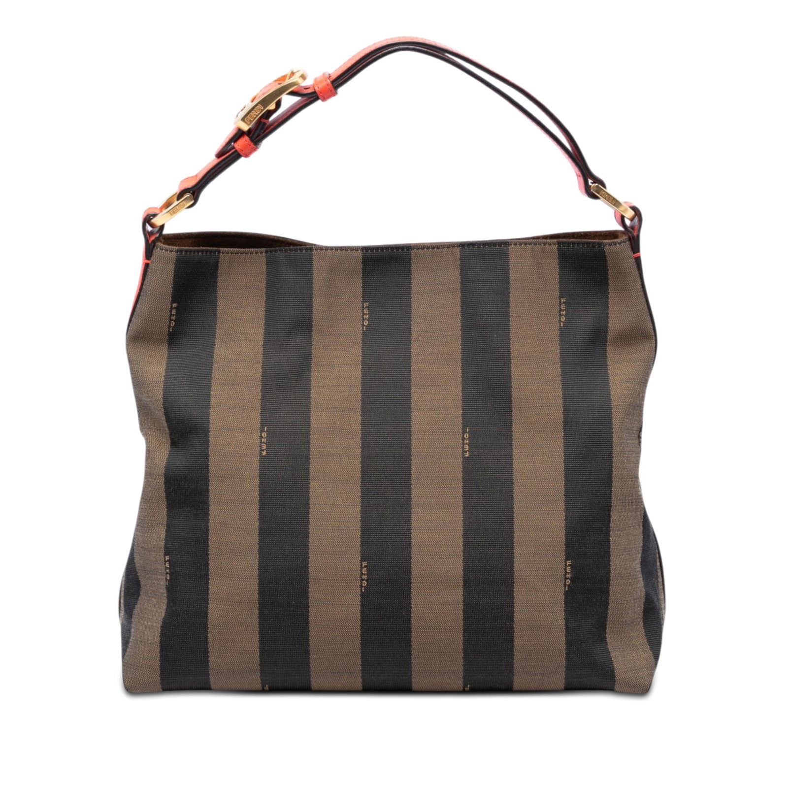Fendi Pequin Brown Canvas Shoulder Bag with Leather Trim: Fendi Pequin Brown Canvas Shoulder Bag with Leather Trim Fendi Pequin Canvas Shoulder Bag made in Italy, featuring a canvas body with leather trim and a flat leather strap. It has an open top with mag