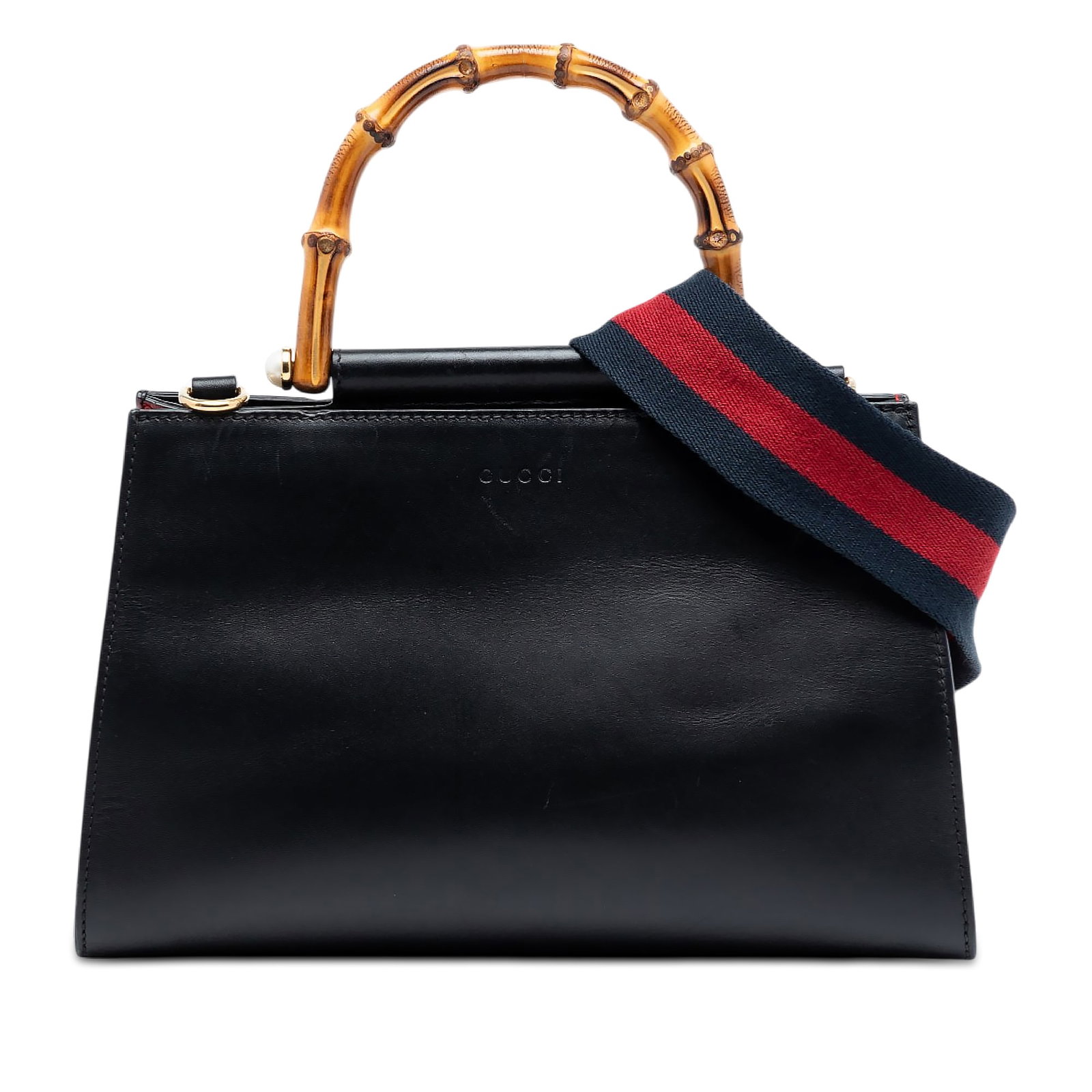 Gucci Nymphaea Small Black Leather Satchel with Bamboo Handle (1 of 7)