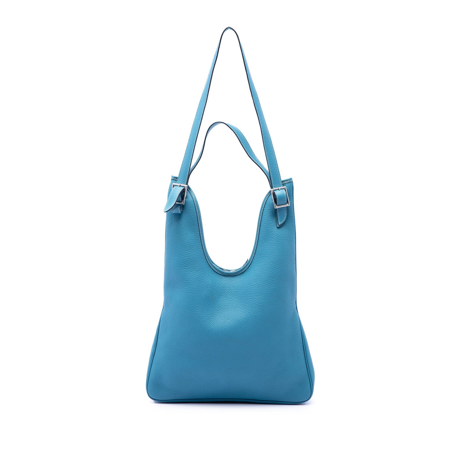 Hermes Massai PM Blue Clemence Leather Shoulder Bag: Hermes Massai PM Blue Clemence Leather Shoulder Bag Hermes Massai PM bag in blue Clemence leather with a two-way top zip closure, flat leather strap, detachable flat leather strap, and an interior zip
