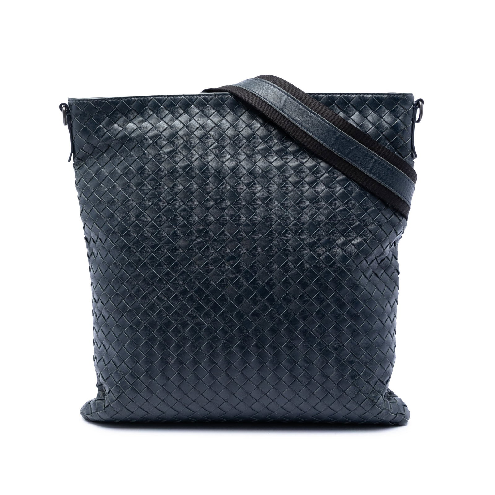 Bottega Veneta VN Intrecciato Nappa Leather Crossbody Bag Blue: Bottega Veneta VN Intrecciato Nappa Leather Crossbody Bag Blue A Bottega Veneta Nappa Intrecciato VN Crossbody bag in blue leather, featuring a woven nappa leather body, an adjustable and detachable f