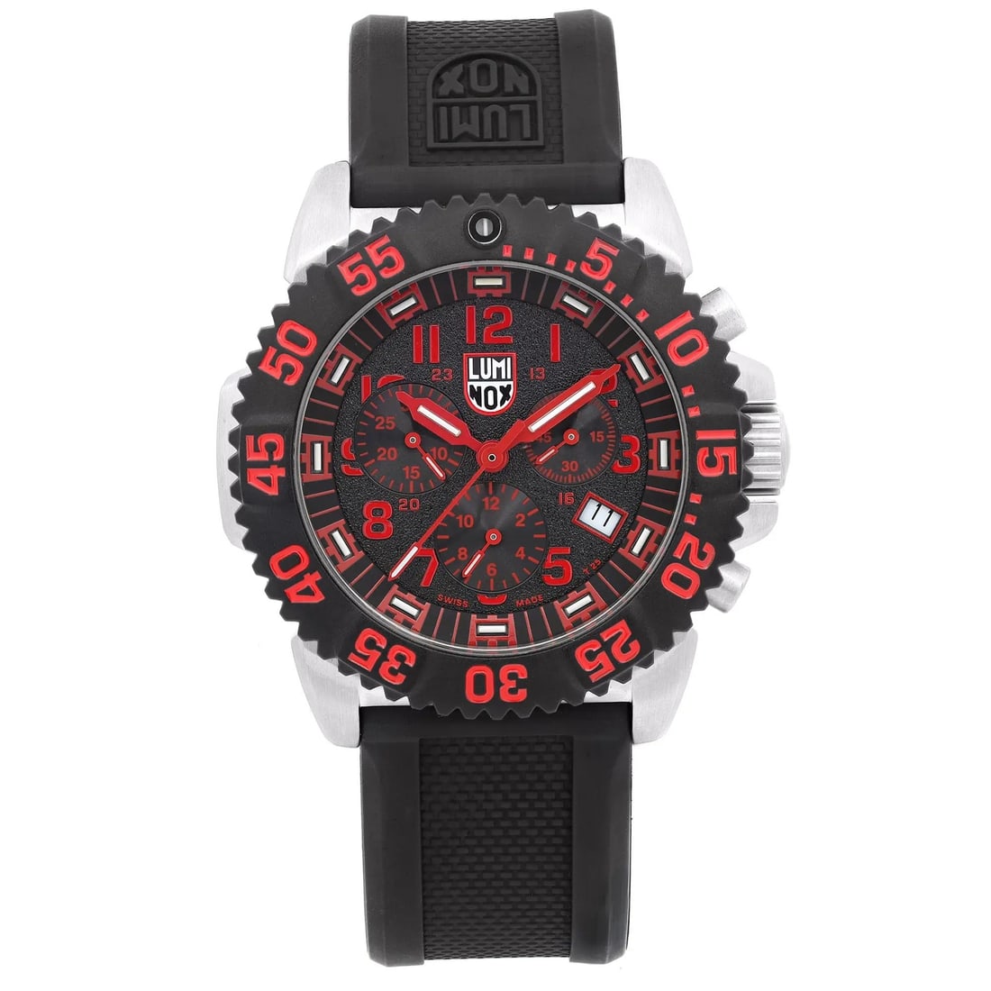 Luminox Navy Seal Colormark 44mm Chronograph Black Dial Quartz Watch XS.3195: Luminox Navy Seal Colormark 44mm Chronograph Black Dial Quartz Watch XS.3195 The Luminox Navy Seal Colormark Chronograph is a robust and stylish wristwatch designed for enthusiasts of diving and milit
