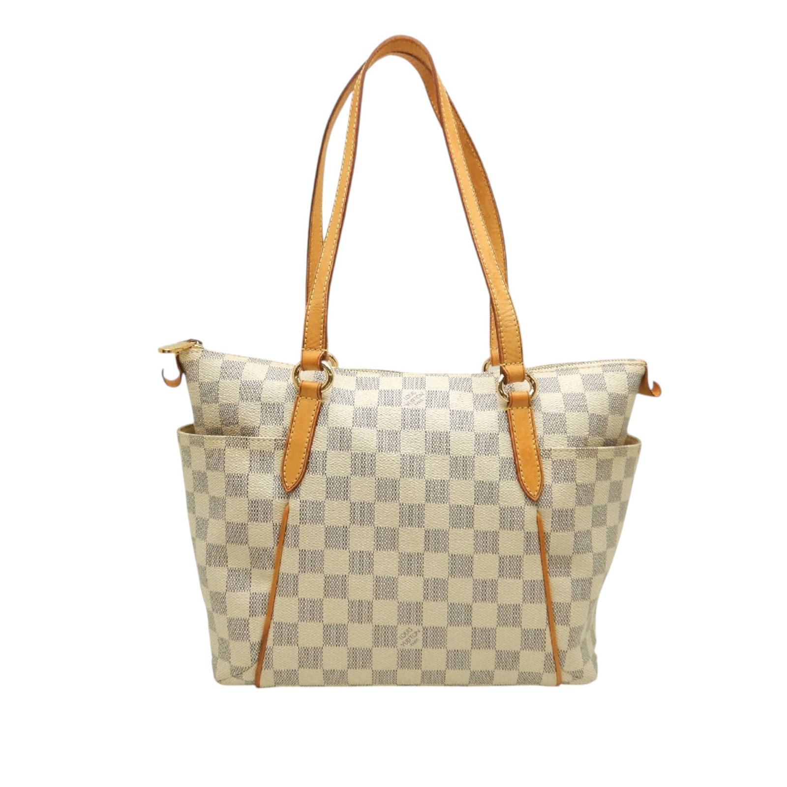 Louis Vuitton Totally PM Damier Azur Shoulder Bag: Louis Vuitton Totally PM Damier Azur Shoulder Bag Louis Vuitton Damier Azur Totally PM bag in white Damier Azur canvas with flat vachetta leather straps, a top zip closure, exterior side slip pockets,