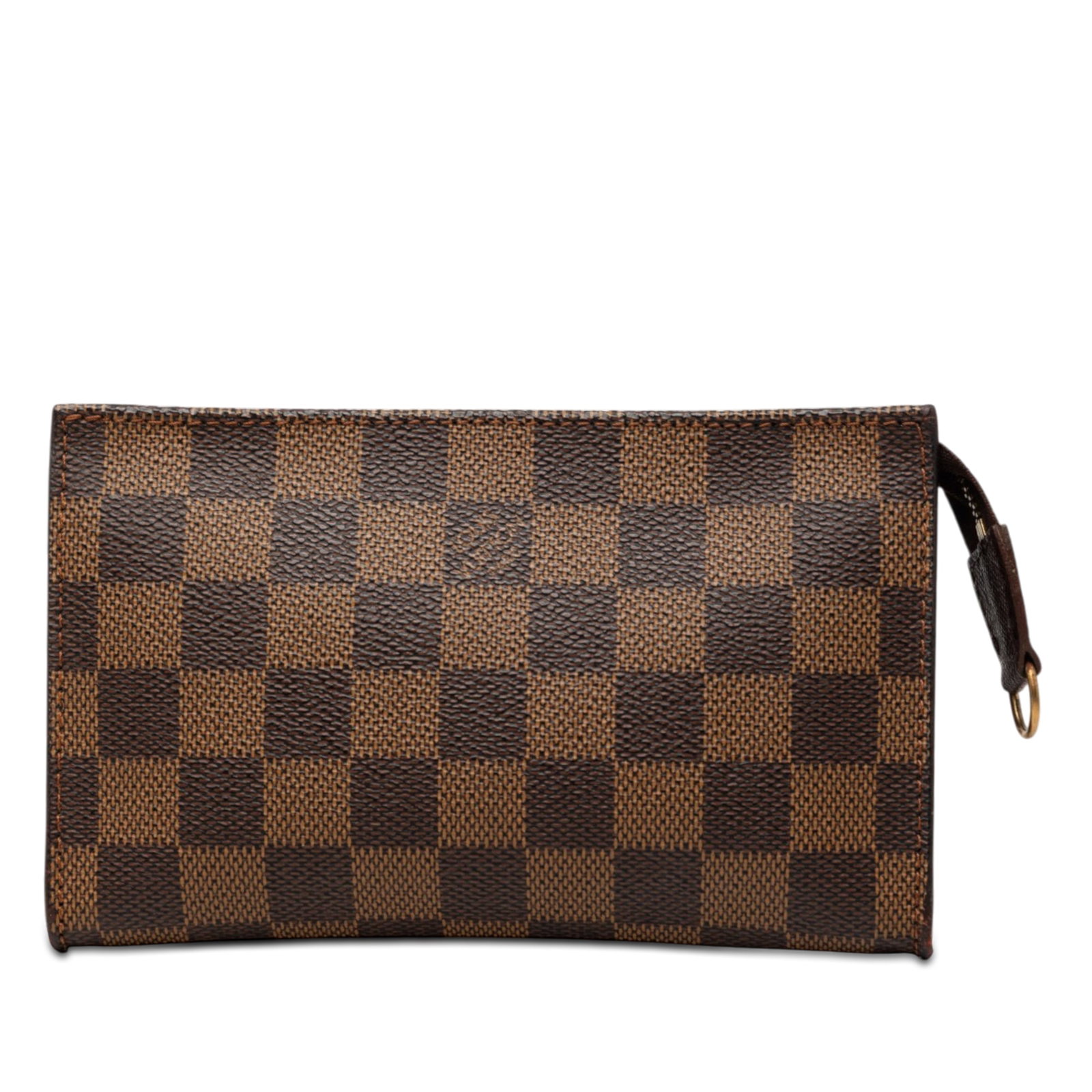 Louis Vuitton Marais Pouch in Damier Ebene Canvas: Louis Vuitton Marais Pouch in Damier Ebene Canvas This Marais pouch features a Damier Ebene canvas body with a top zip closure. It is a brown small leather good made in France and finished in fabric m