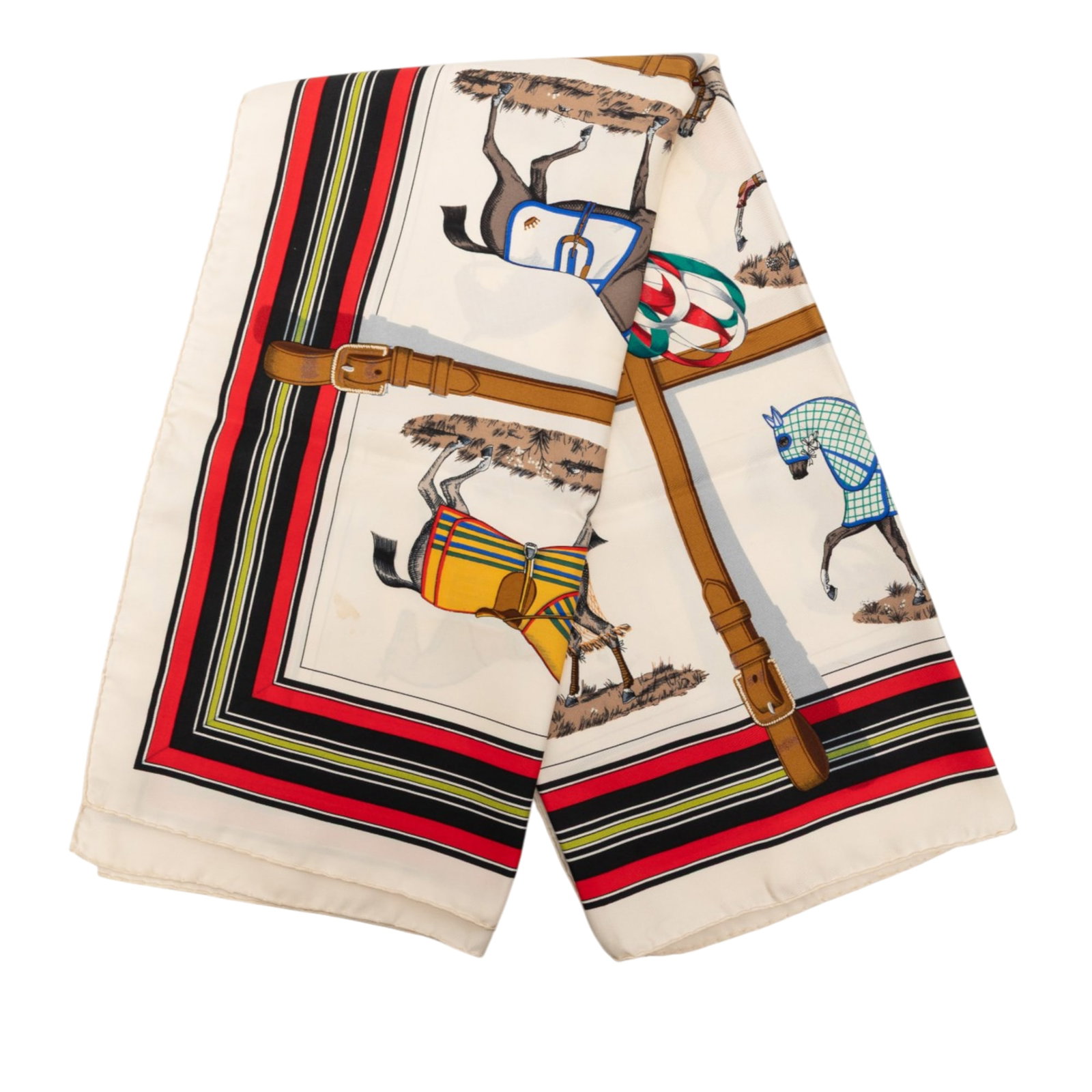 Hermes Couvertures et Tenues de Jour 90 Silk Scarf White: Hermes Couvertures et Tenues de Jour 90 Silk Scarf White Hermes Couvertures et Tenues de Jour Silk Scarf 90 featuring a printed design on 100% silk. Made in France, this accessory is presented in whit