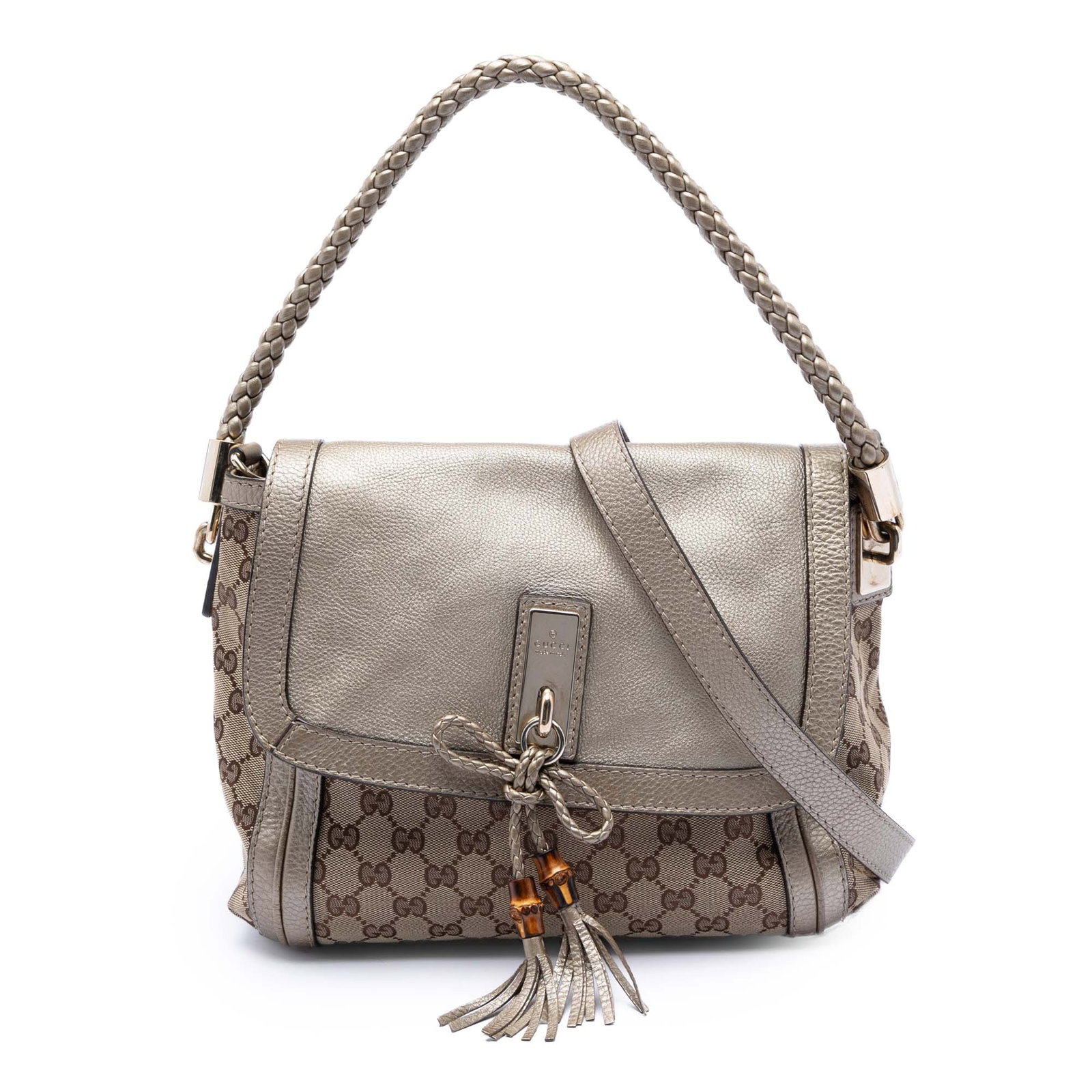 Gucci Bella Satchel Beige Canvas with Leather Trim and Flap Closure (1 of 8)