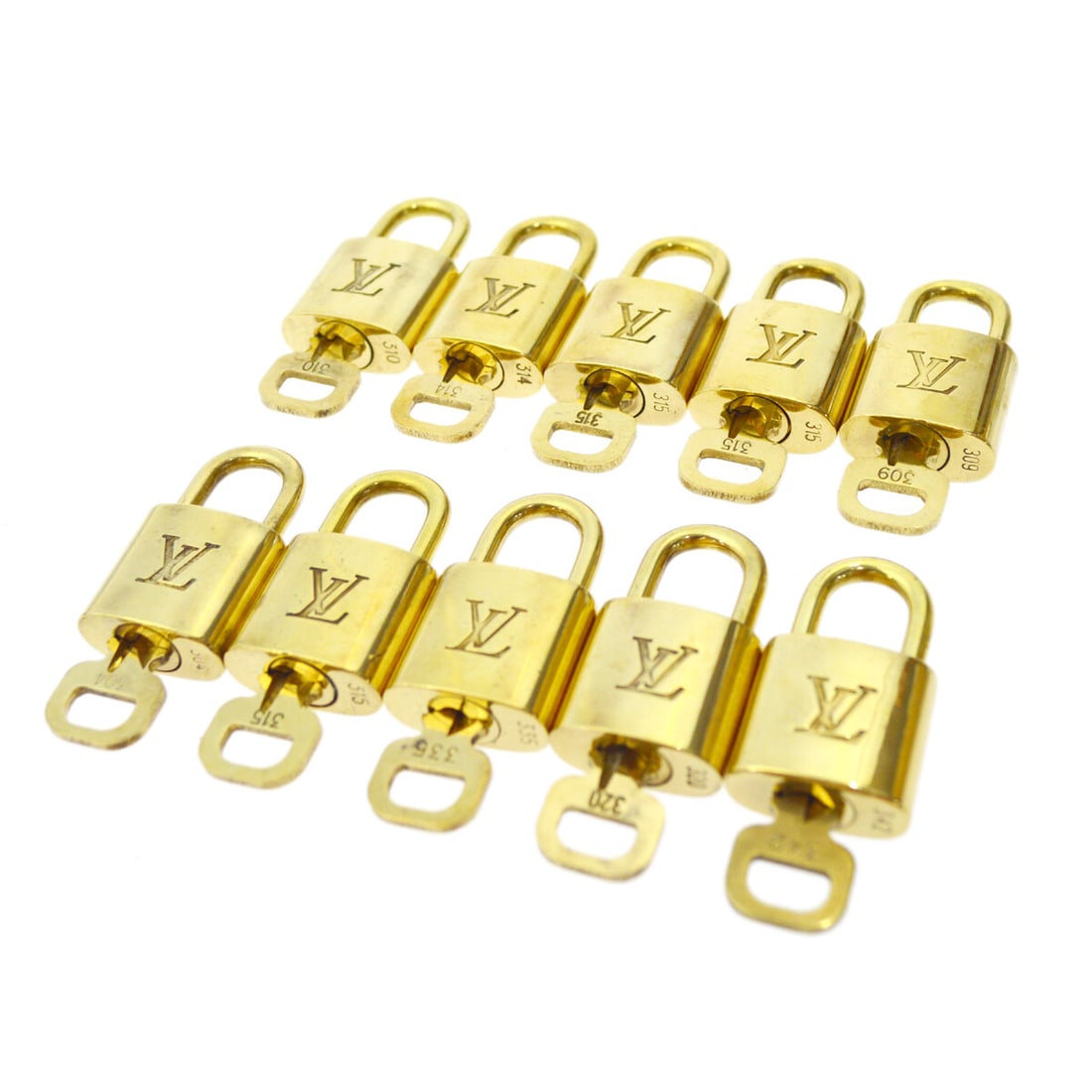 10 Piece Louis Vuitton Gold Tone Padlock and Key Charm Set (1 of 1)
