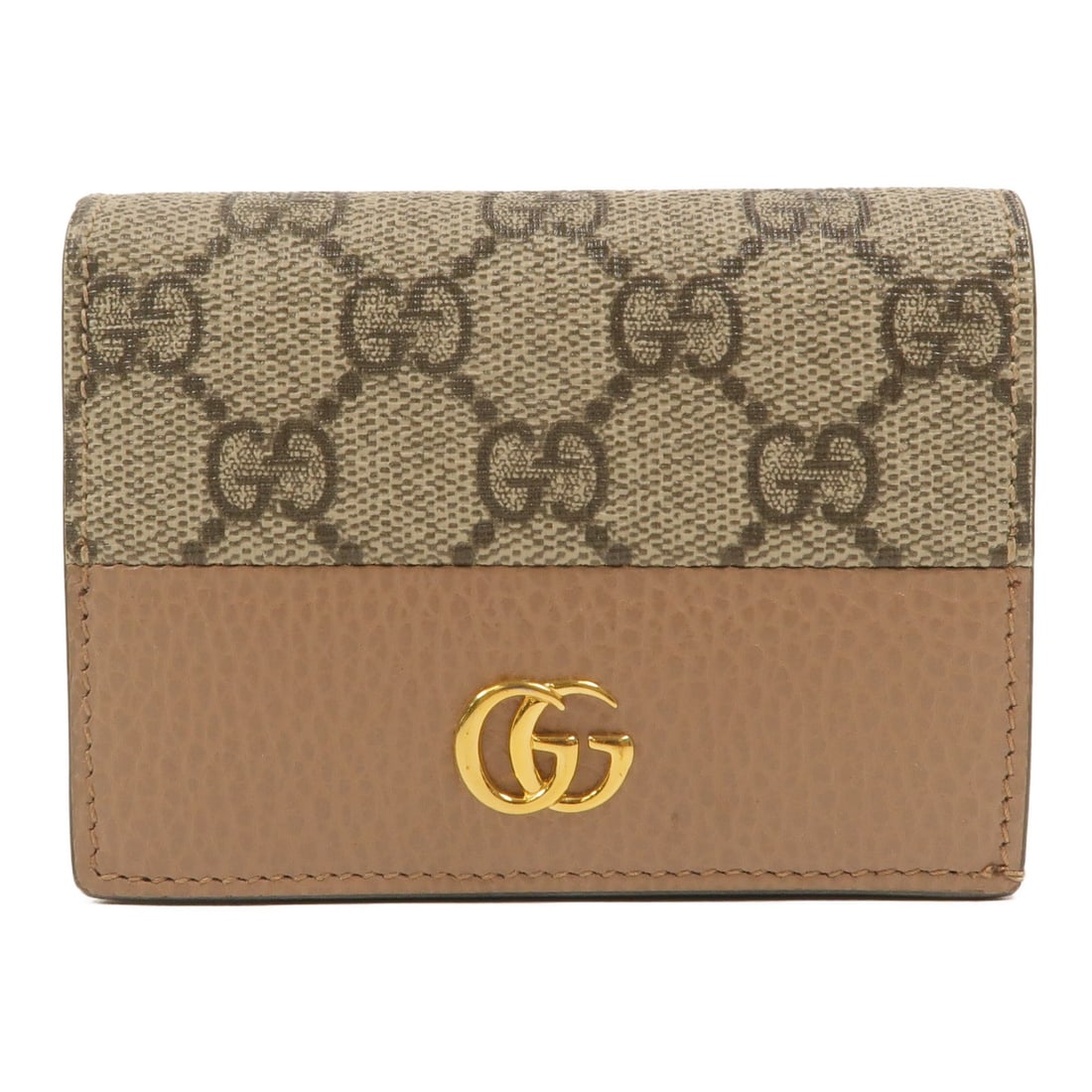 Gucci 658610 GG Marmont Brown Coated Canvas Wallet: Gucci 658610 GG Marmont Brown Coated Canvas Wallet A GUCCI GG Marmont wallet in brown PVC coated canvas with GG hardware. It features a hook button closure, five card slots, one wallet compartment, an