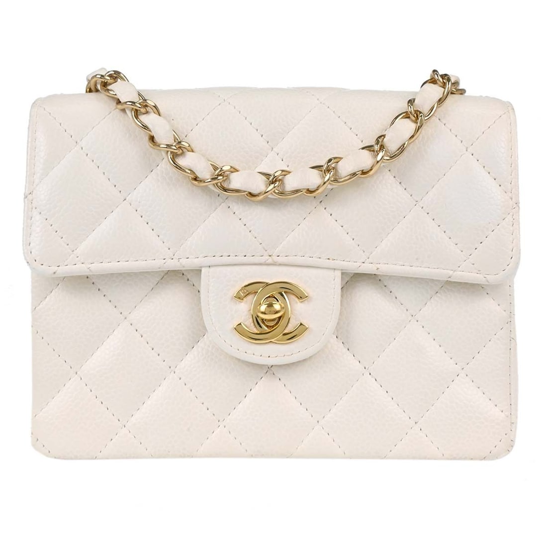 CHANEL Classic Single Flap Mini Shoulder Bag White Caviar Leather (1 of 14)