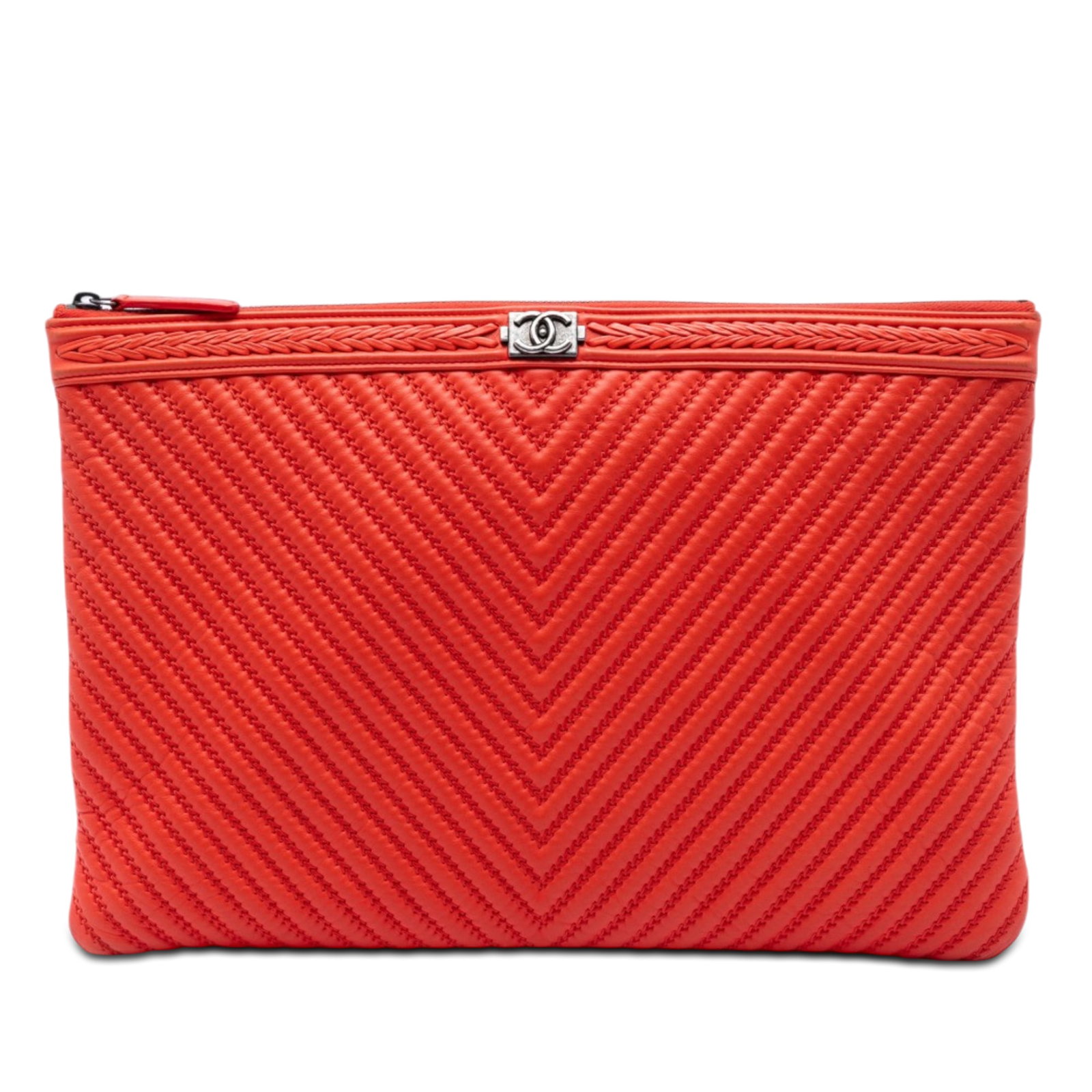 Chanel red chevron lambskin zip clutch Boy O Case (1 of 6)