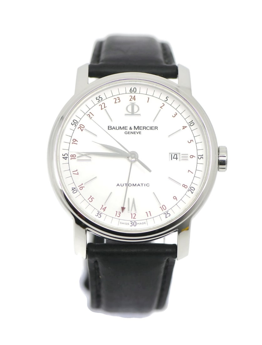 Classima Executive GMT 65494 Stainless Steel Men's Automatic Leather Watch: Classima Executive GMT 65494 Stainless Steel Men's Automatic Leather Watch This Baume & Mercier Classima Executive GMT wristwatch features a polished stainless steel case and a smooth silver bezel. It