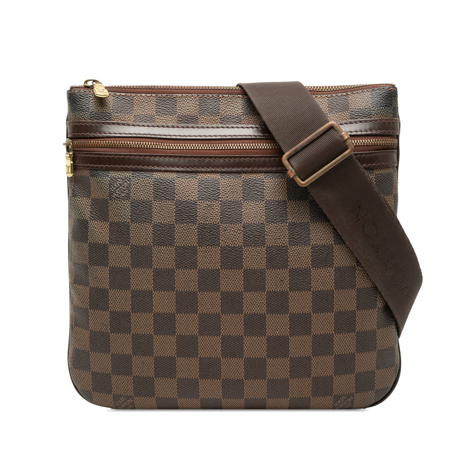 Louis Vuitton Bosphore Damier Ebene Pochette Bag: Louis Vuitton Bosphore Damier Ebene Pochette Bag This Louis Vuitton Damier Ebene Bosphore Pochette features the iconic Damier Ebene canvas in brown, a flat strap for easy carrying, a secure top zip cl