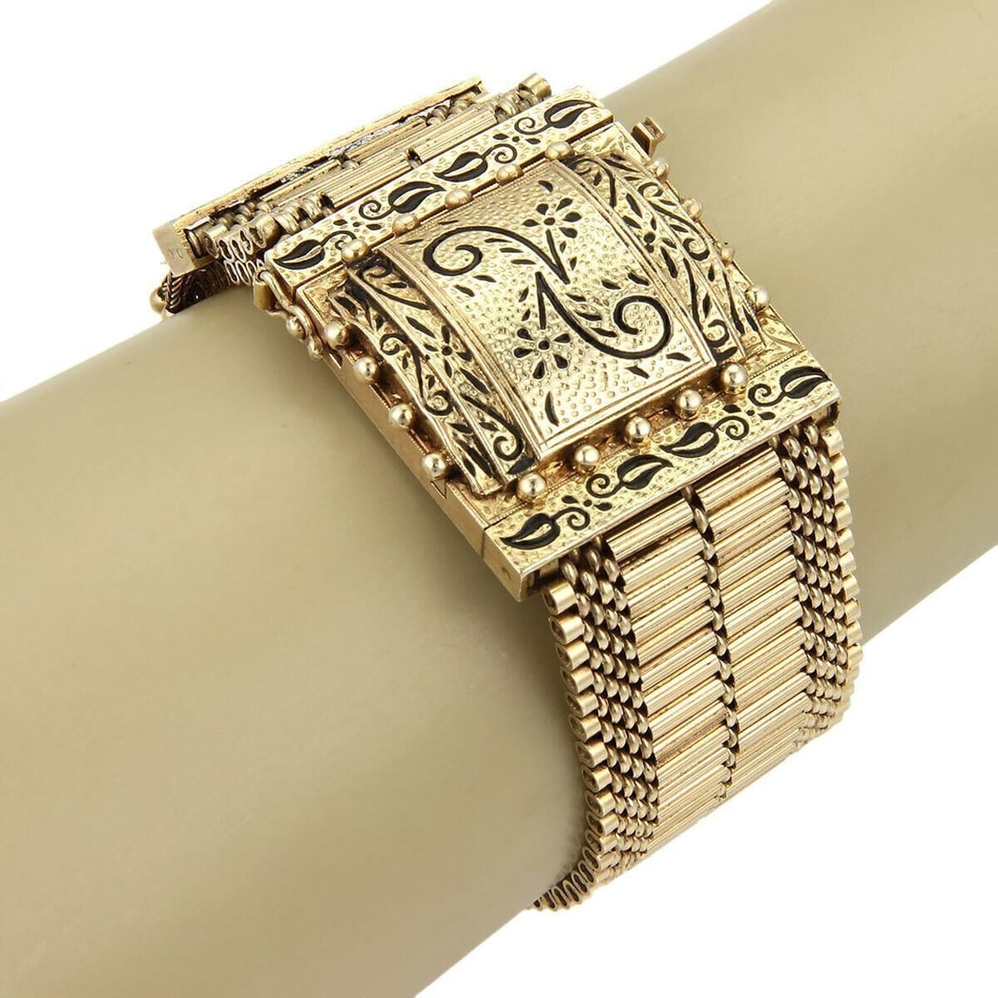 Unbranded 14k Yellow Gold Enamel Hidden Watch Belt Bracelet (1 of 8)