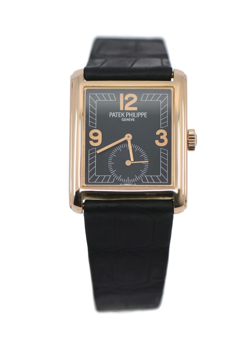 Patek Philippe Gondolo Ref 5014R Men's 18K Rose Gold Wristwatch: Patek Philippe Gondolo Ref 5014R Men's 18K Rose Gold Wristwatch Pre-owned Patek Philippe Gondolo wristwatch in 18K rose gold with a polished case and black analog dial. This manual movement men's watc