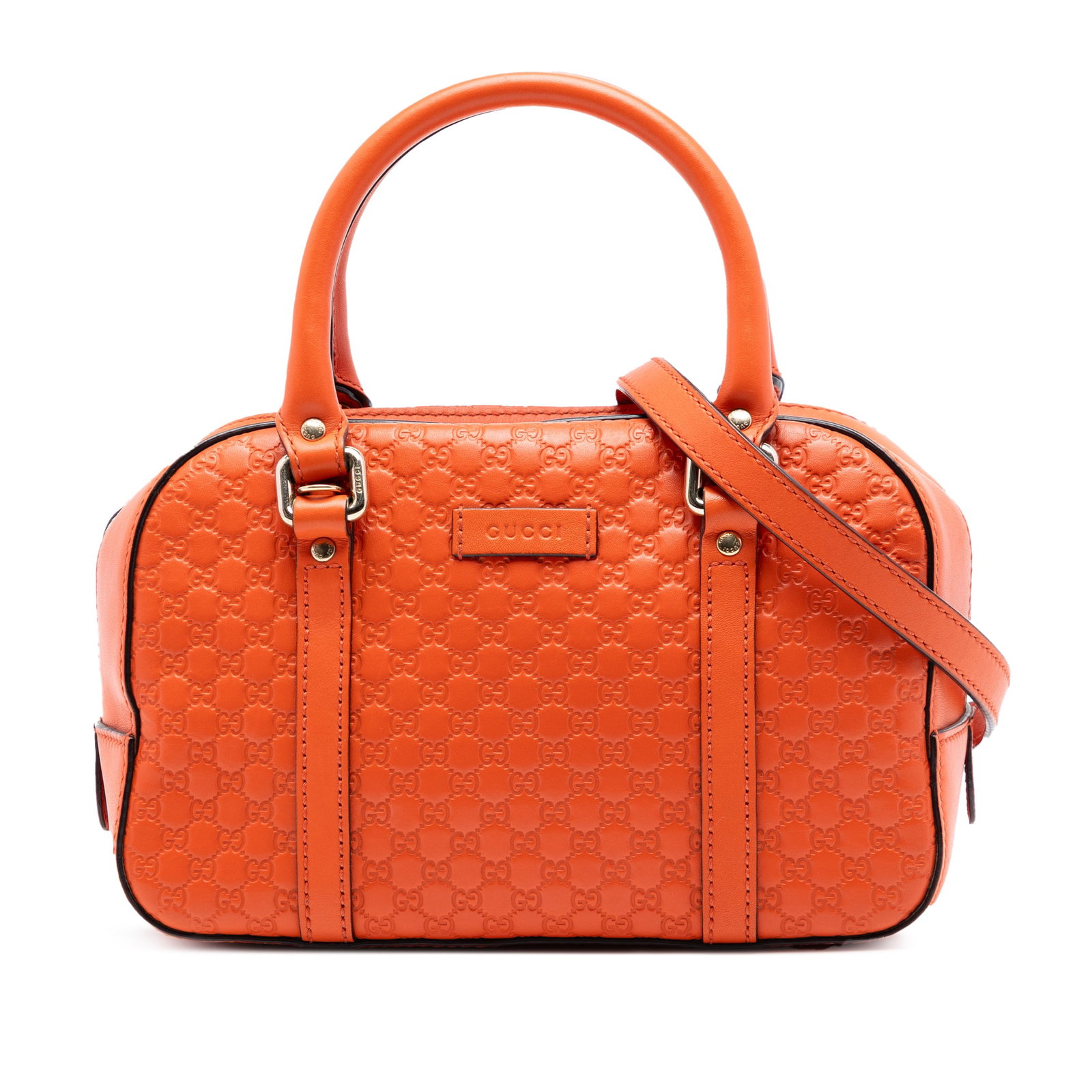 Gucci Bree Small Microguccissima Leather Satchel Orange: Gucci Bree Small Microguccissima Leather Satchel Orange Gucci Small Microguccissima Bree Satchel in orange embossed leather. This satchel features rolled leather handles, a detachable flat leather str