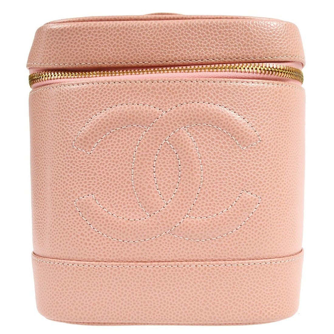 CHANEL Vanity Bag Light Pink Caviar Leather Top Handle: CHANEL Vanity Bag Light Pink Caviar Leather Top Handle Chanel Timeless vanity handbag in light pink caviar skin leather with a top handle, zipper closure, beige leather lining, and inner pocket. The b