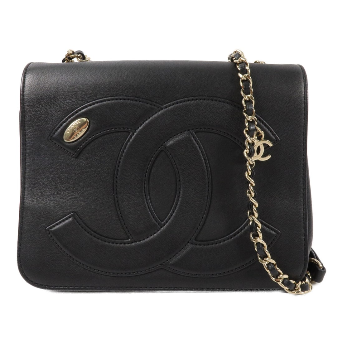 CHANEL AS0321 Mania Flap Shoulder Bag Black Lambskin CC GHW: CHANEL AS0321 Mania Flap Shoulder Bag Black Lambskin CC GHW CHANEL CC GHW Mania Flap Chain Shoulder Bag in black lambskin (sheep leather) with a flap chain design. It features a magnetic pocket, one o