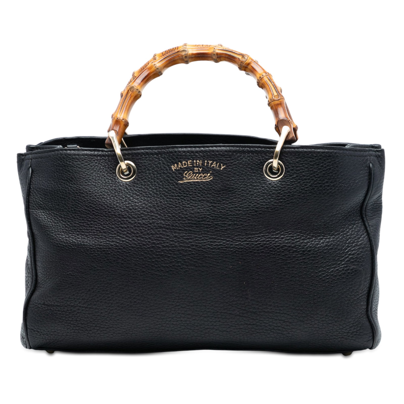 Gucci Bamboo Handle Black Leather Medium Satchel Bag Italy: Gucci Bamboo Handle Black Leather Medium Satchel Bag Italy This Gucci Medium Calfskin Bamboo Shopper Satchel is crafted from black leather and features distinctive bamboo top handles. The bag is desig