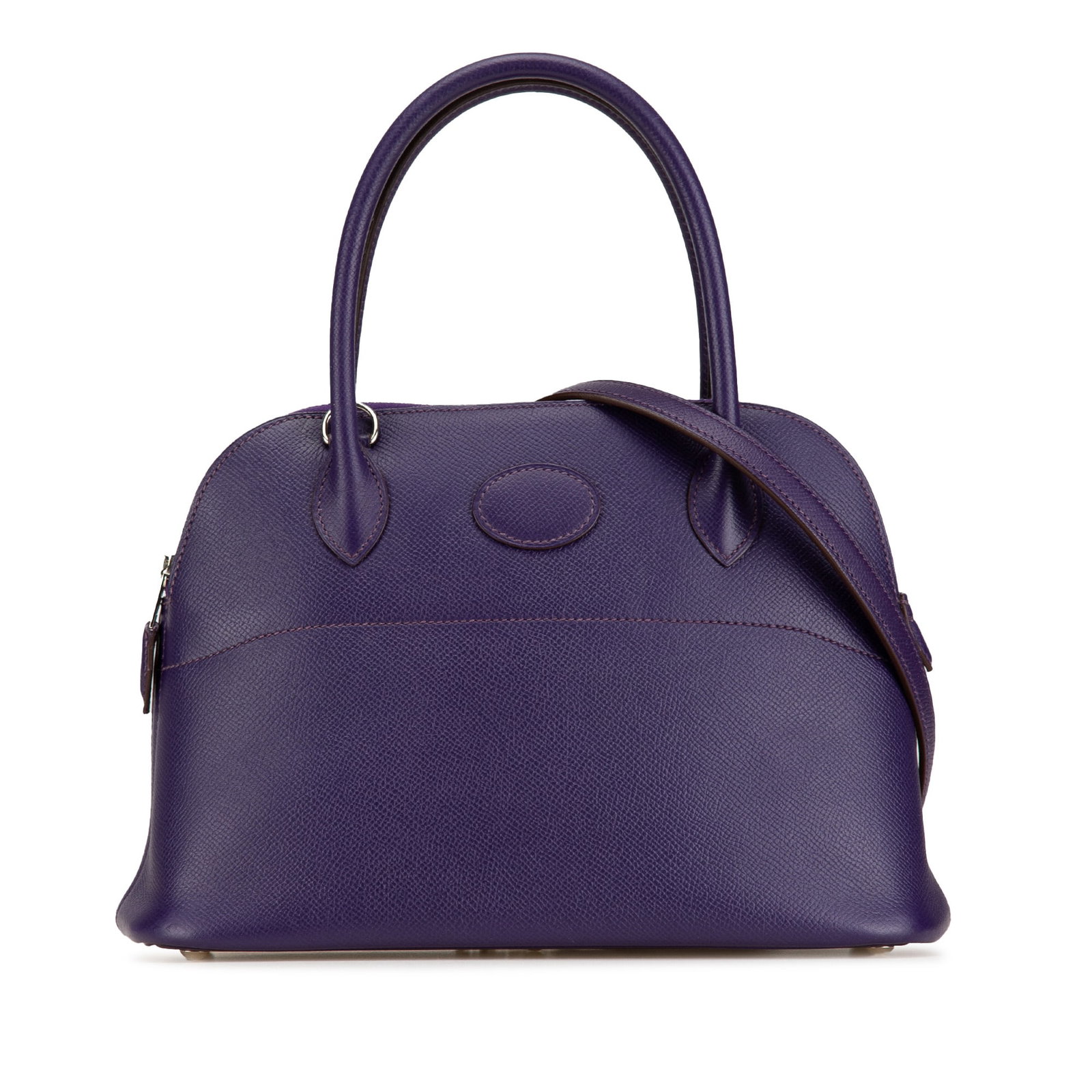 Hermes Bolide 27 Purple Epsom Leather Handbag: Hermes Bolide 27 Purple Epsom Leather Handbag Hermes Bolide 27 in purple Epsom leather with rolled leather handles, a detachable flat leather strap, top zip closure, and an interior slip pocket. Inclu