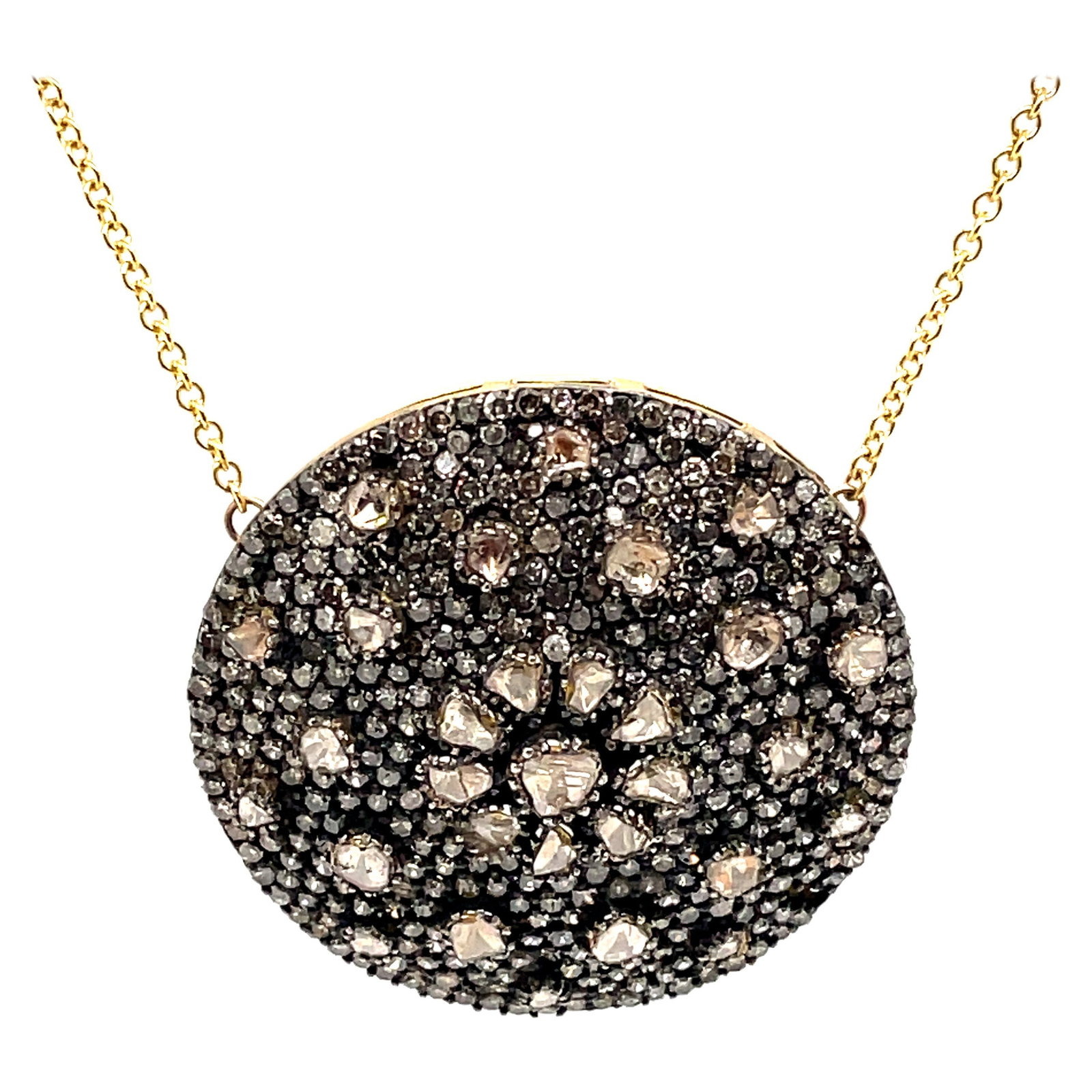 Victorian Style 5ct Rose Cut Diamond Pendant Necklace in Silver and Yellow Gold (1 of 5)