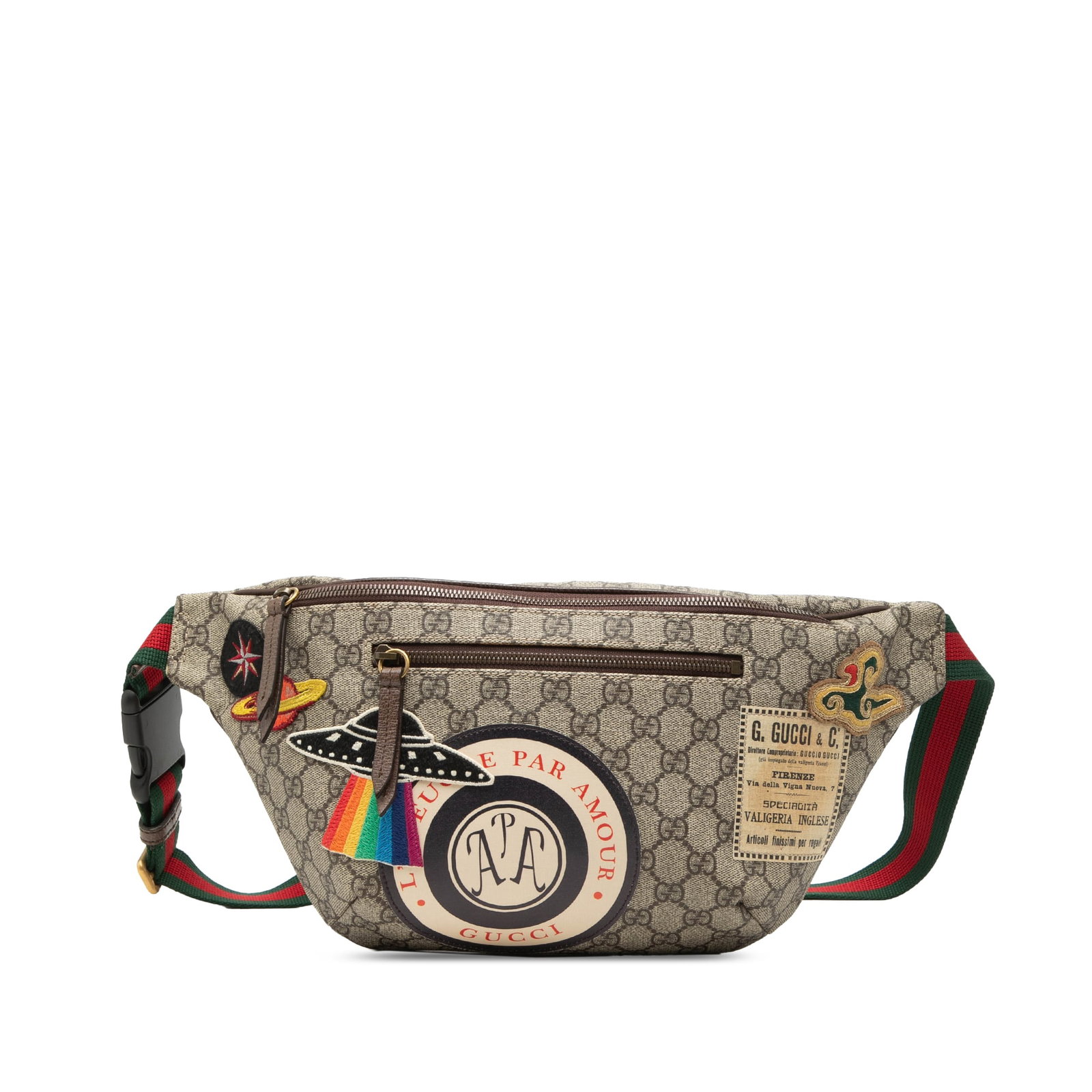 Gucci GG Supreme Courrier waist bag coated canvas: Gucci GG Supreme Courrier waist bag coated canvas This Gucci GG Supreme Courrier Belt Bag is crafted from coated canvas in a beige color and features an adjustable flat waist strap with buckle closure