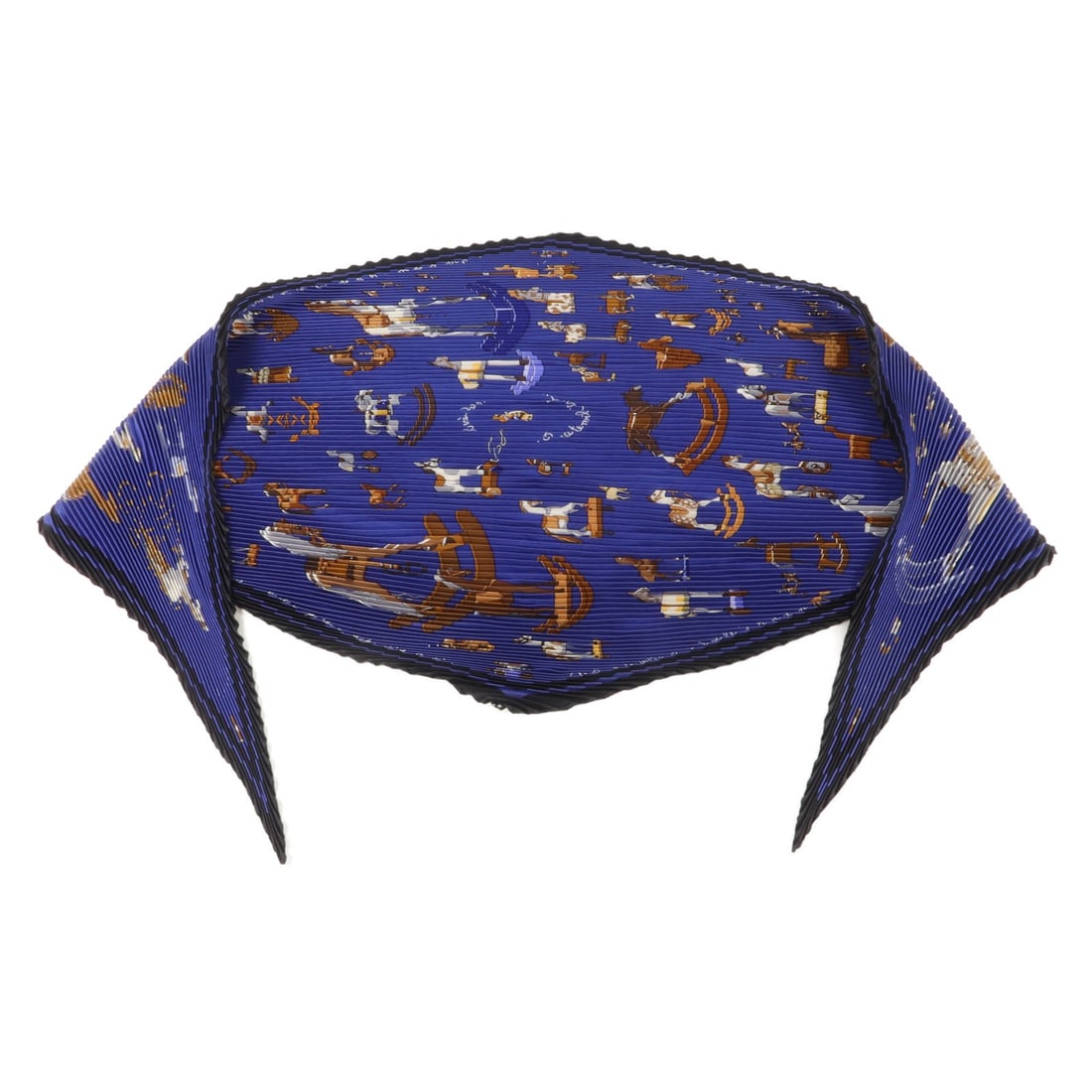 Hermes Pleated Silk Scarf Blue With Storage Box (1 of 9)