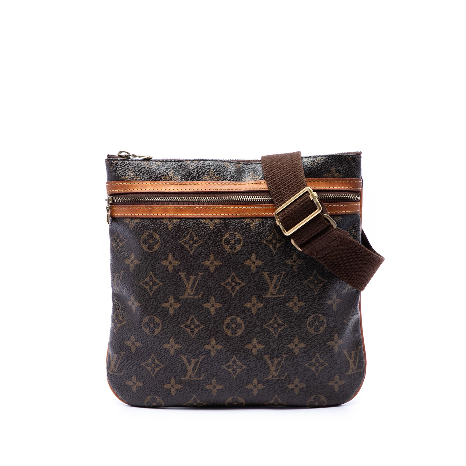Louis Vuitton Bosphore Monogram Canvas Crossbody Pochette: Louis Vuitton Bosphore Monogram Canvas Crossbody Pochette The Louis Vuitton Monogram Bosphore Pochette features a classic monogram canvas body with vachetta leather trim. It is designed with an adjust