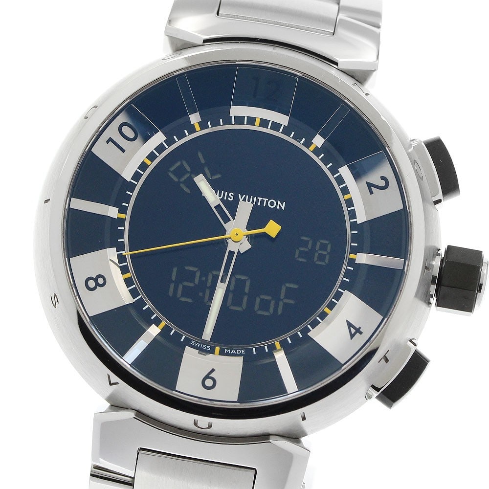 Louis Vuitton Tambour Q118F Mens Quartz Wristwatch Black: Louis Vuitton Tambour Q118F Mens Quartz Wristwatch Black Pre-owned Louis Vuitton Tambour in Black men's quartz wristwatch, reference Q118F. It features a stainless steel case and stainless steel brace