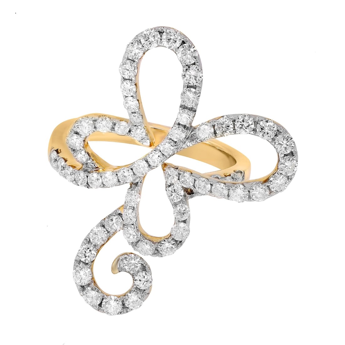 Rachel Koen 14K Yellow Gold Butterfly Diamond Cocktail Ring 1.6ct G VS2 Size 7.25: Rachel Koen 14K Yellow Gold Butterfly Diamond Cocktail Ring 1.6ct G VS2 Size 7.25 This stunning cocktail ring by Rachel Koen is expertly crafted in 14K yellow gold and features a beautiful butterfly d