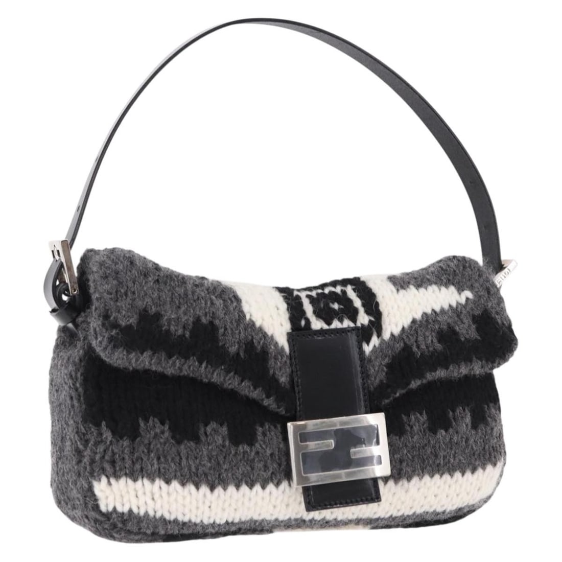 Fendi Mamma Baguette Wool Shoulder Bag Gray Silver Dust Bag: Fendi Mamma Baguette Wool Shoulder Bag Gray Silver Dust Bag Fendi Mamma Baguette shoulder bag in gray and silver wool, made in Italy. It comes with a dust bag and is described as being in excellent co