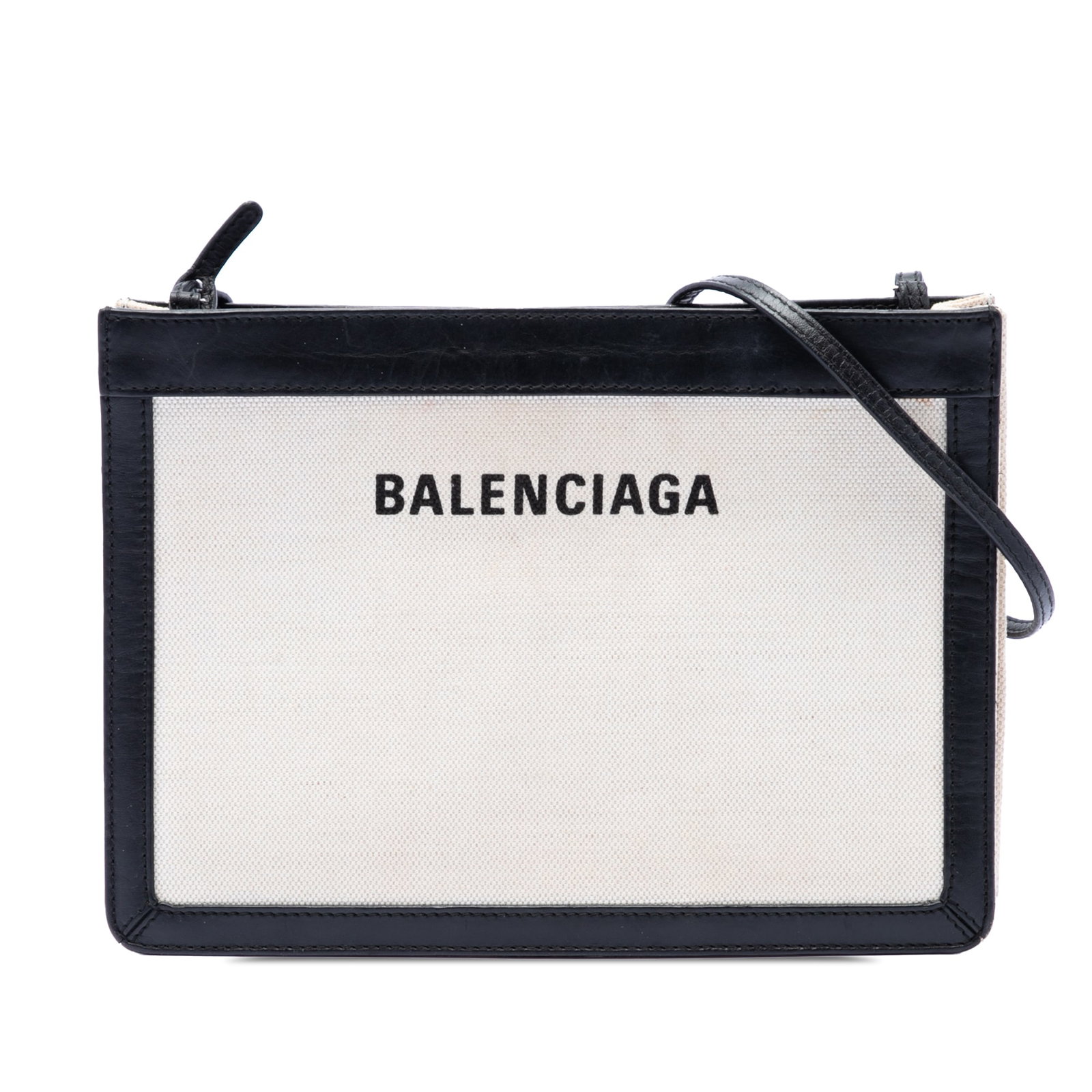 Balenciaga Navy Pochette M Canvas Crossbody Bag White (1 of 6)
