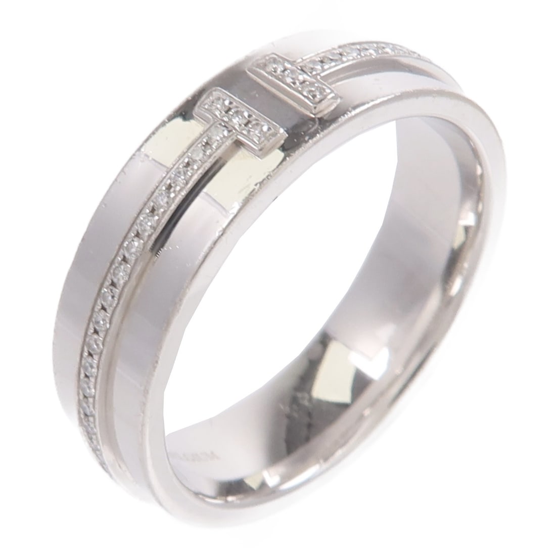 Tiffany Co T Wide Diamond Ring in 18K White Gold Size 6.5: Tiffany Co T Wide Diamond Ring in 18K White Gold Size 6.5 Tiffany & Co. T Wide Diamond Ring in 18K white gold with diamond accents. Designed for women, this ring is size 6.5 and features a 5.5 mm widt