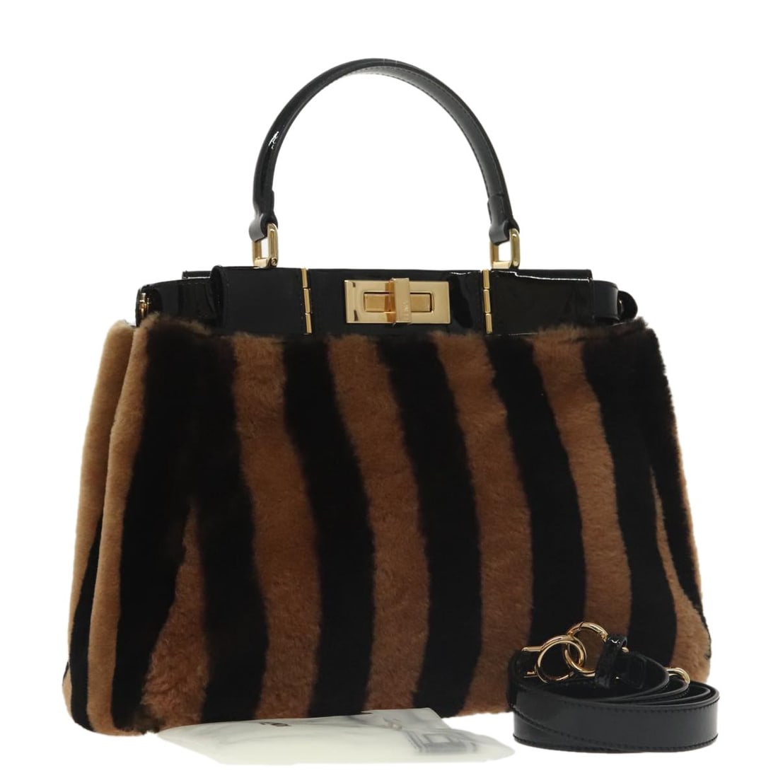 Fendi Peekaboo Regular 2way Handbag Pequin Canvas Leather Black Brown: Fendi Peekaboo Regular 2way Handbag Pequin Canvas Leather Black Brown Fendi Peekaboo regular handbag in black and brown, made in Italy from leather and Pequin canvas. It is a 2-way style with a handle