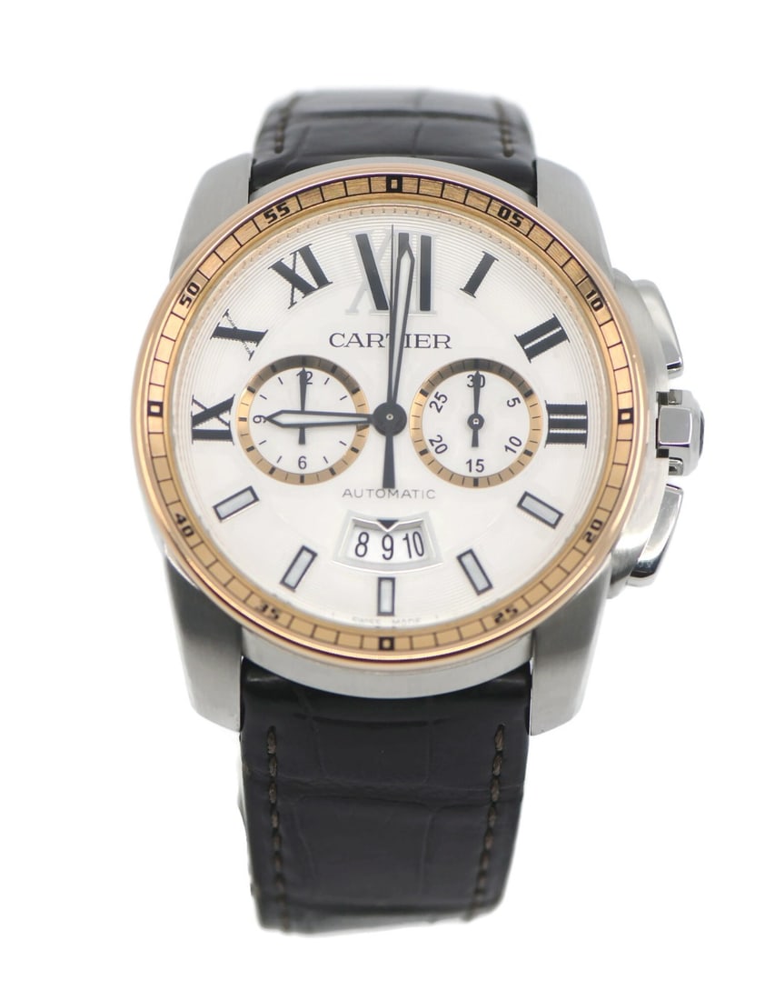 Cartier Calibre Chronograph 42mm Automatic Wristwatch W7100043: Cartier Calibre Chronograph 42mm Automatic Wristwatch W7100043 This is a pre-owned Cartier Calibre Chronograph wristwatch, reference W7100043, featuring a 42mm round case crafted from stainless steel 