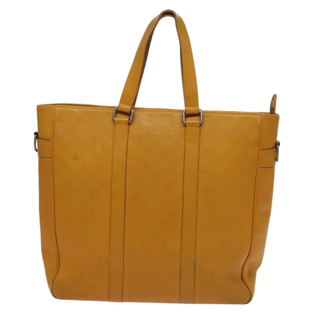 Tadao Yellow Leather Handbag by Louis Vuitton Damier Infini Spain 35cm: Tadao Yellow Leather Handbag by Louis Vuitton Damier Infini Spain 35cm The Louis Vuitton Tadao handbag is crafted from Damier Infini leather in a vibrant yellow color. Designed for women, this bag fea