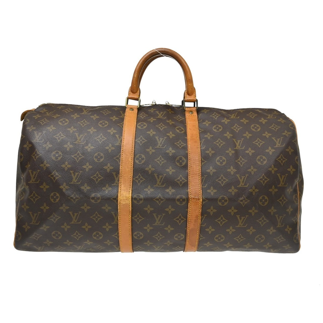 Louis Vuitton Keepall 55 Monogram Canvas Duffle Bag M41424: Louis Vuitton Keepall 55 Monogram Canvas Duffle Bag M41424 Louis Vuitton Keepall 55 travel handbag in Monogram canvas and leather, designed in a duffle style with a zip closure and double handles. Thi