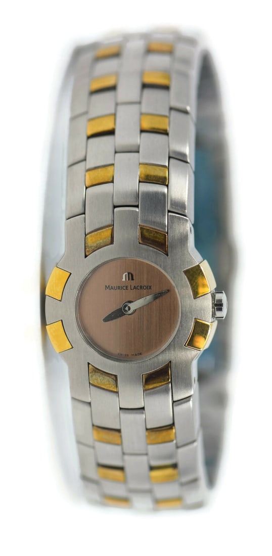 Maurice Lacroix Intuition 18K Gold Stainless Steel Watch Ref 59858: Maurice Lacroix Intuition 18K Gold Stainless Steel Watch Ref 59858 This exquisite Maurice Lacroix Intuition wristwatch showcases a stunning combination of 18K gold and stainless steel, reflecting both